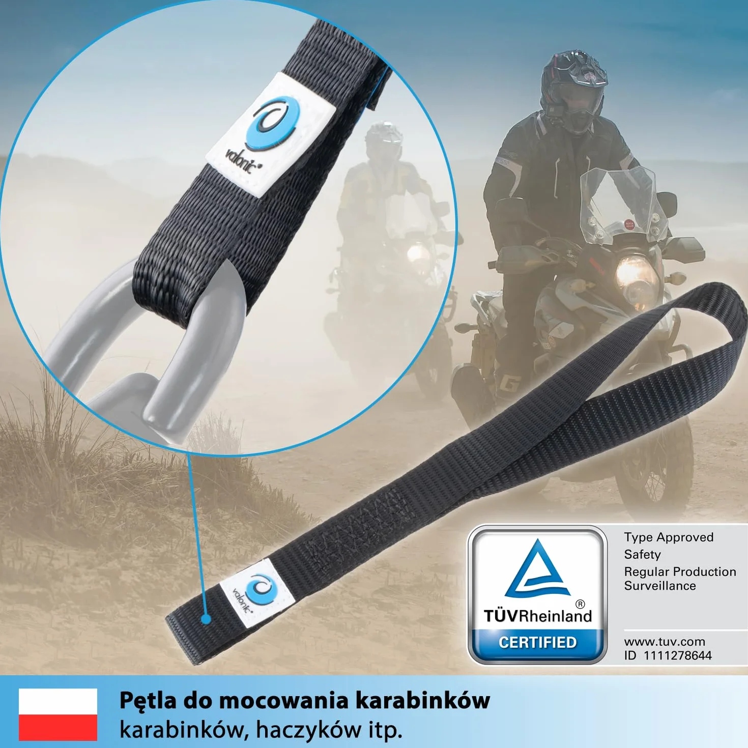 valonic Falcon - 4X Pętle mocujące, 30 cm, 25 mm, 1000 kg, TÜV Rheinl. Certyfikat EN 12195-2 - czarny, pętle pasów do transportu motocykli, pas mocujący, pasy mocujące, samochód, pętla mocująca