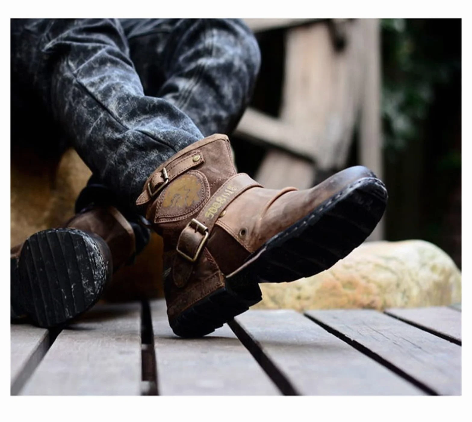 Buty Moto dla mężczyzn botki modne zapinane na zamek skórzane buty buty na co dzień wodoodporne buty motocyklowe zachodnie buty plus size (czarne, EU 43)