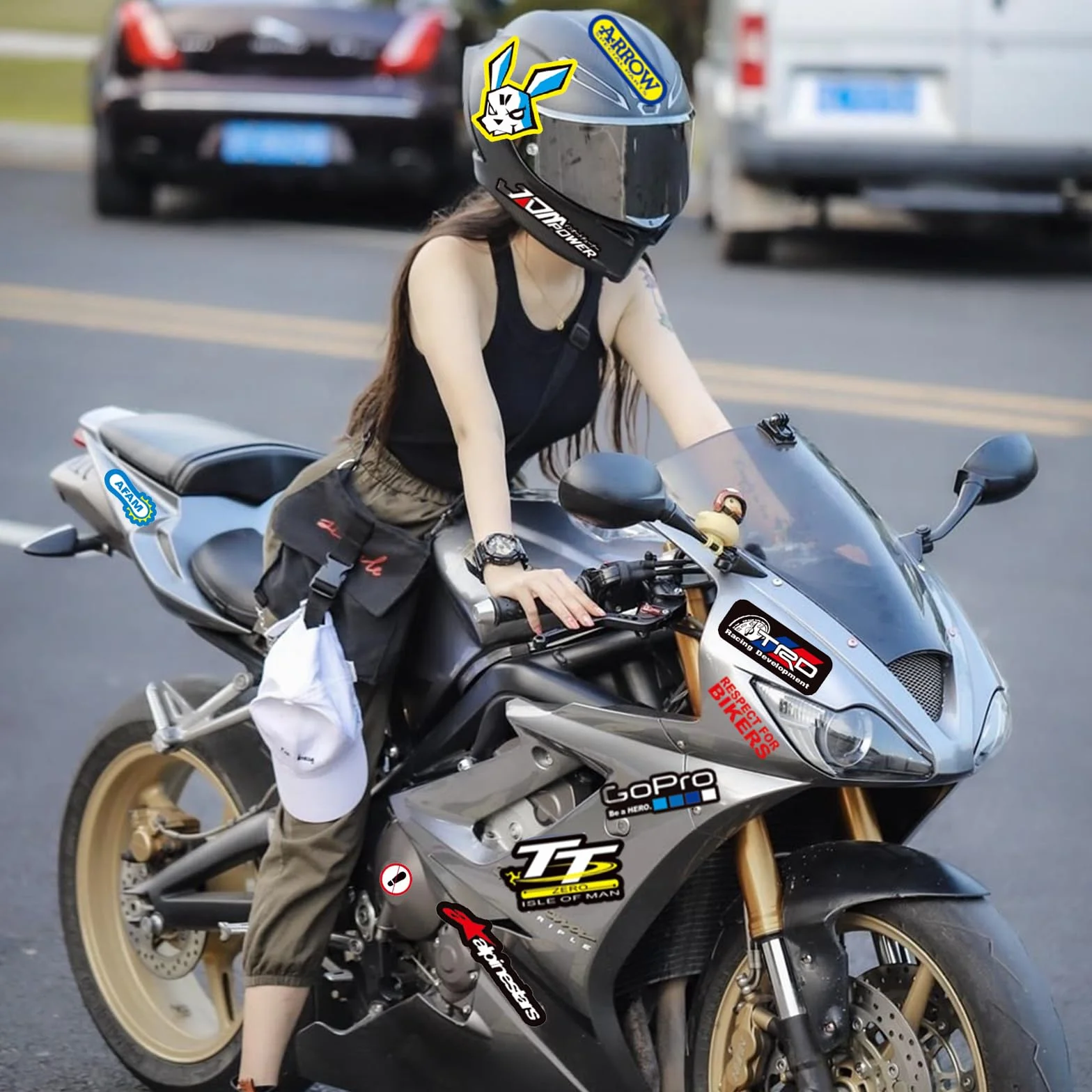 Naklejki na Motocykl Samochód Kask 3 Obrazy Wyścigowe Sponsorskie