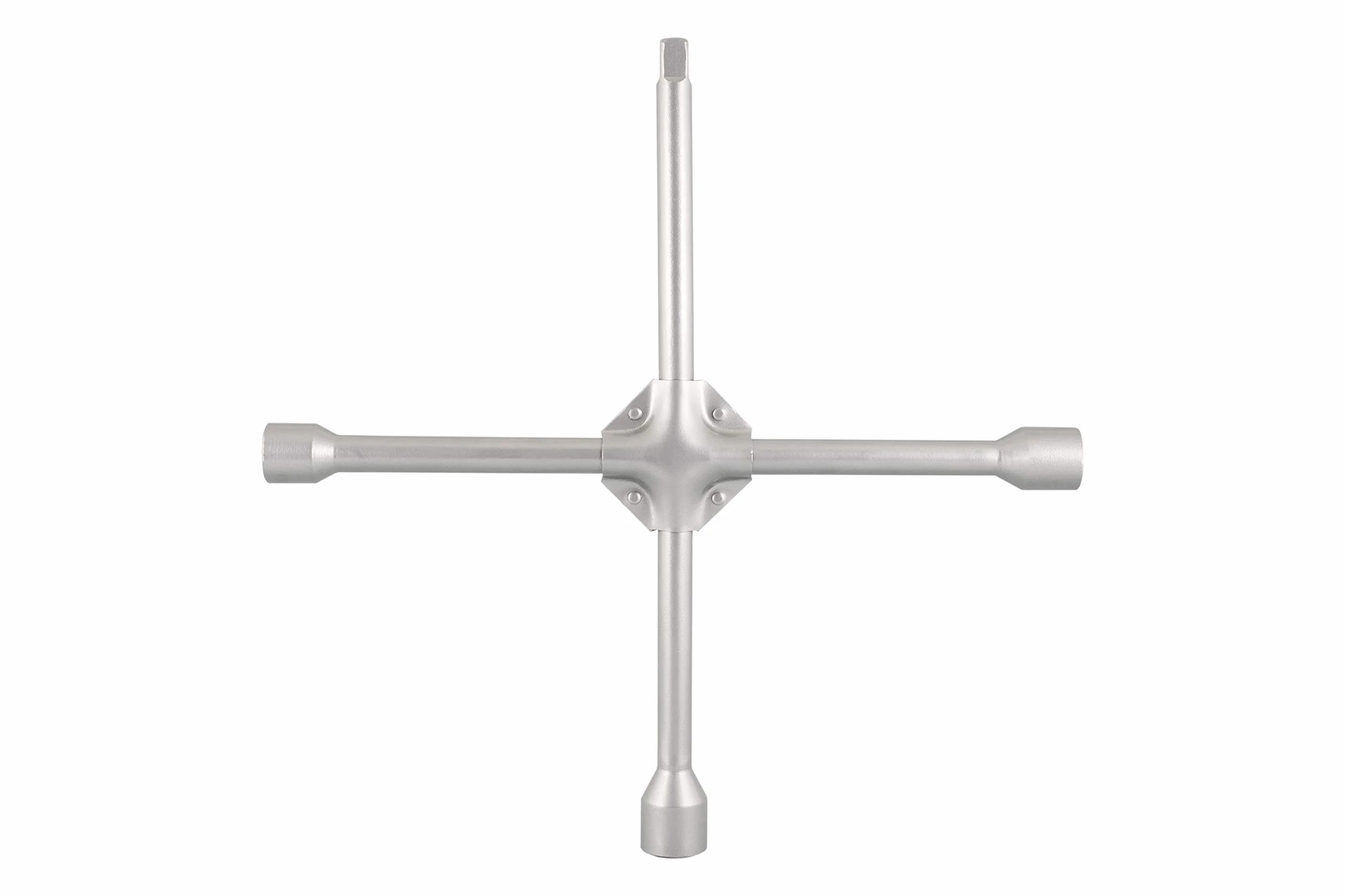 Motorkit Stały klucz krzyżowy do wymiany kół wyprodukowany ze stali węglowej o wysokiej wytrzymałości do nakrętek 17, 19 i 21 mm. Z otworem na adapter nakrętki.