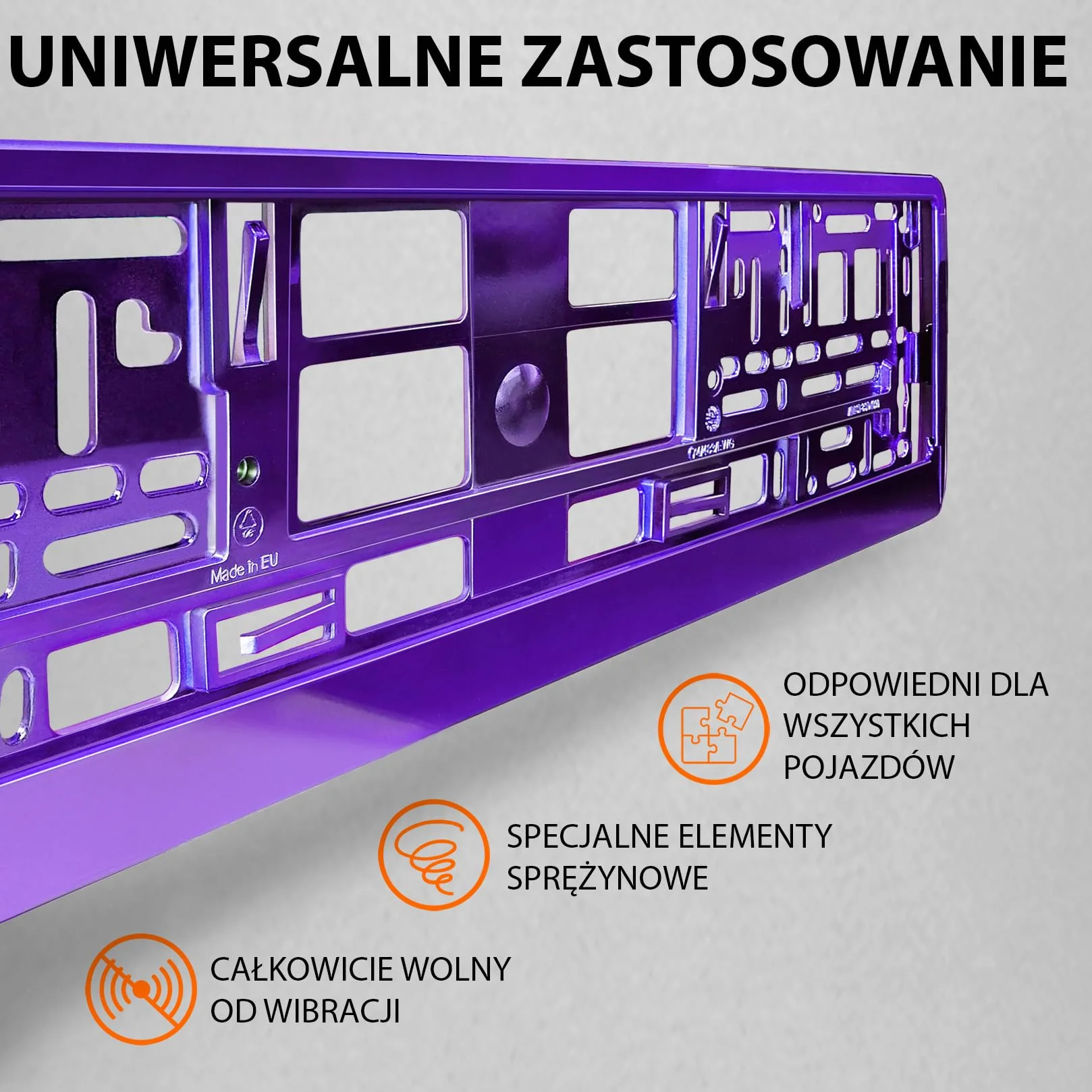 2x Uchwyt tablicy rejestracyjnej - trwały i bezpieczny - 8 śrub - fioletowy chrom - 520x110 mm - Ramka do tablic rejestracyjnych - pasuje do każdego samochodu - dla polskich tablic PL - uniwersalny