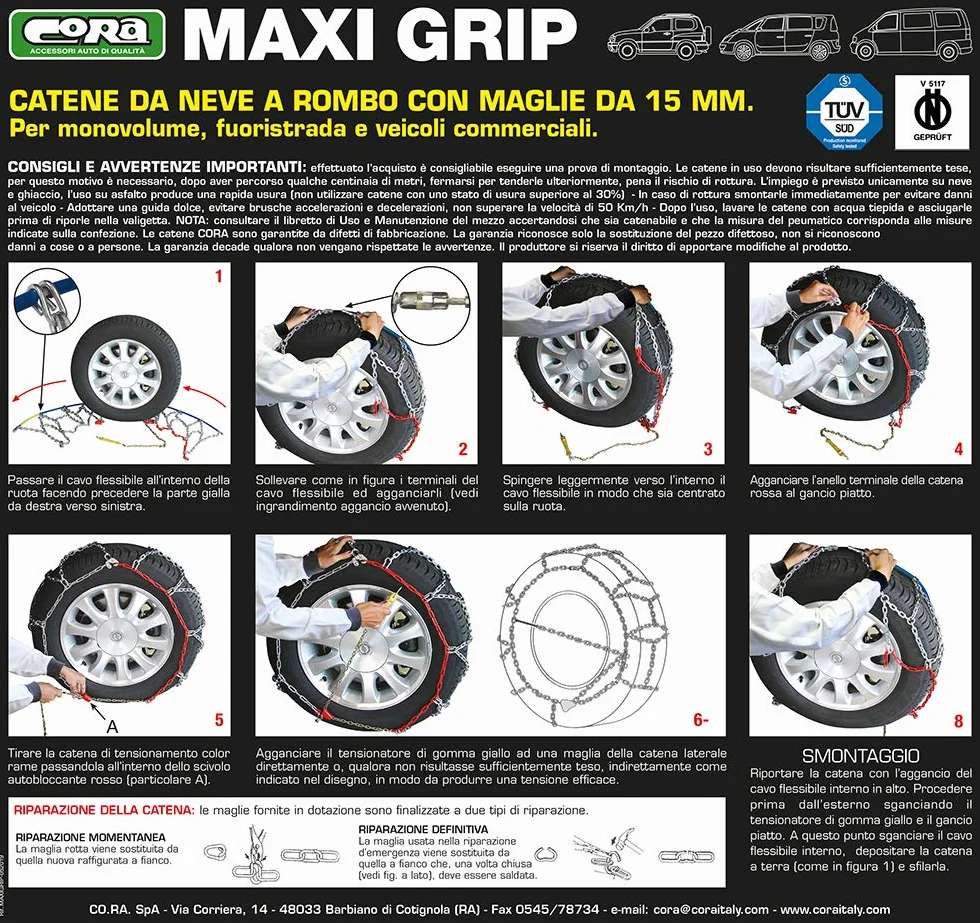 Cora 000142120 łańcuchy śniegowe "Maxi Grip", 15 mm, grupa 120, 1 para