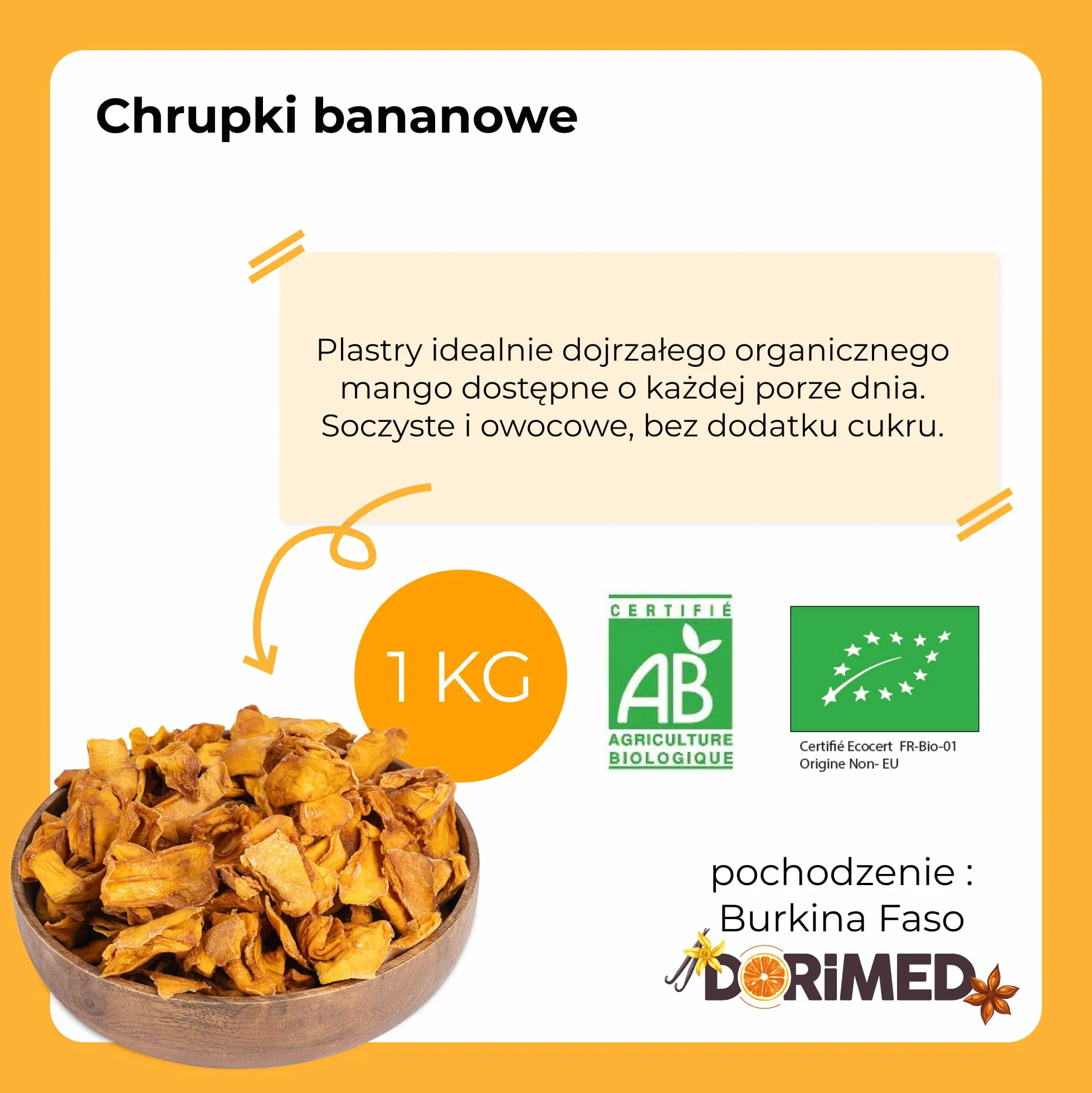 Mango suszone niesłodzone 1 kg kawałków naturalne bez dodatków Dorimed