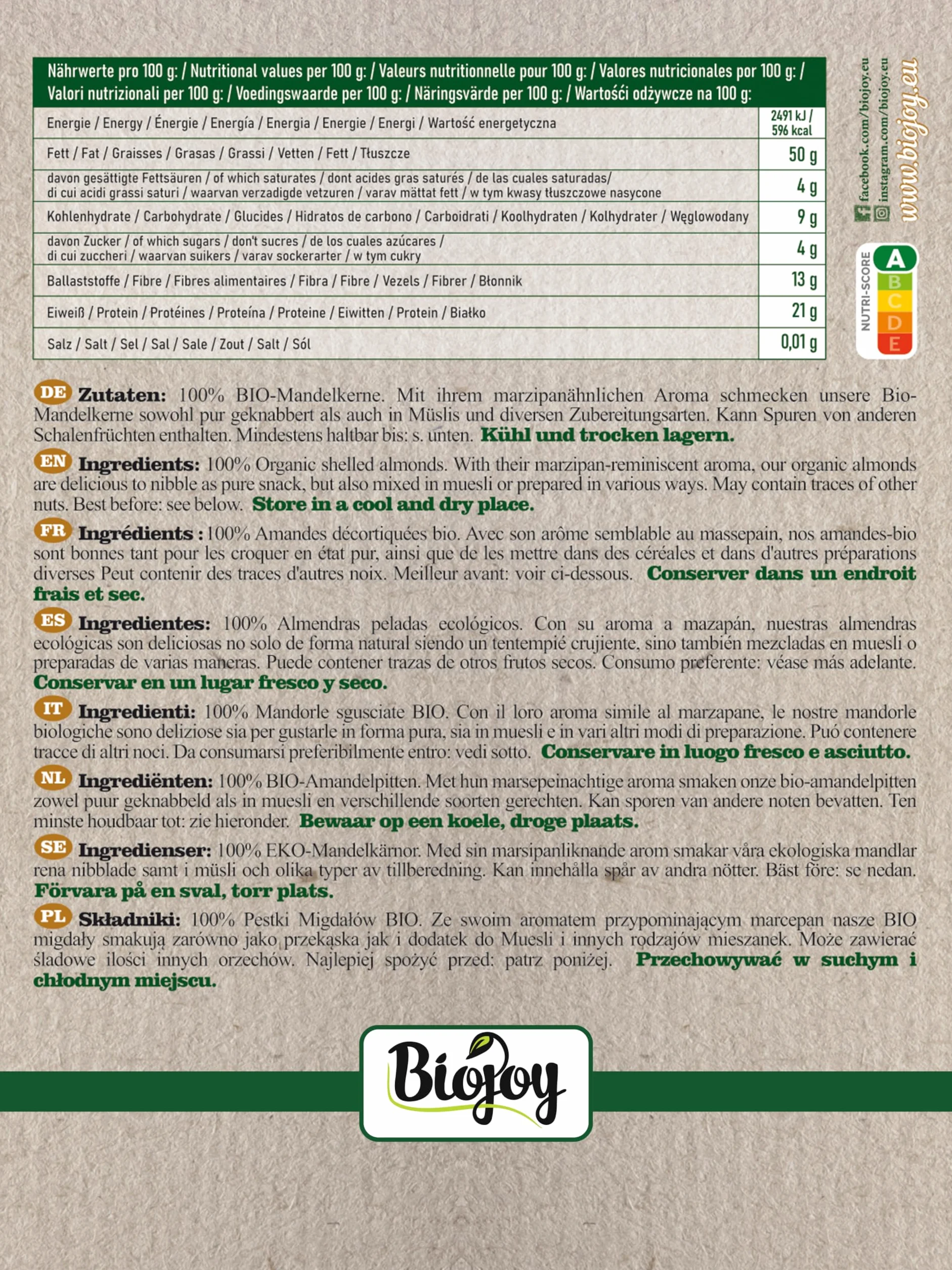 Biojoy BIO-Migdały surowe bez łupiny 1 kg