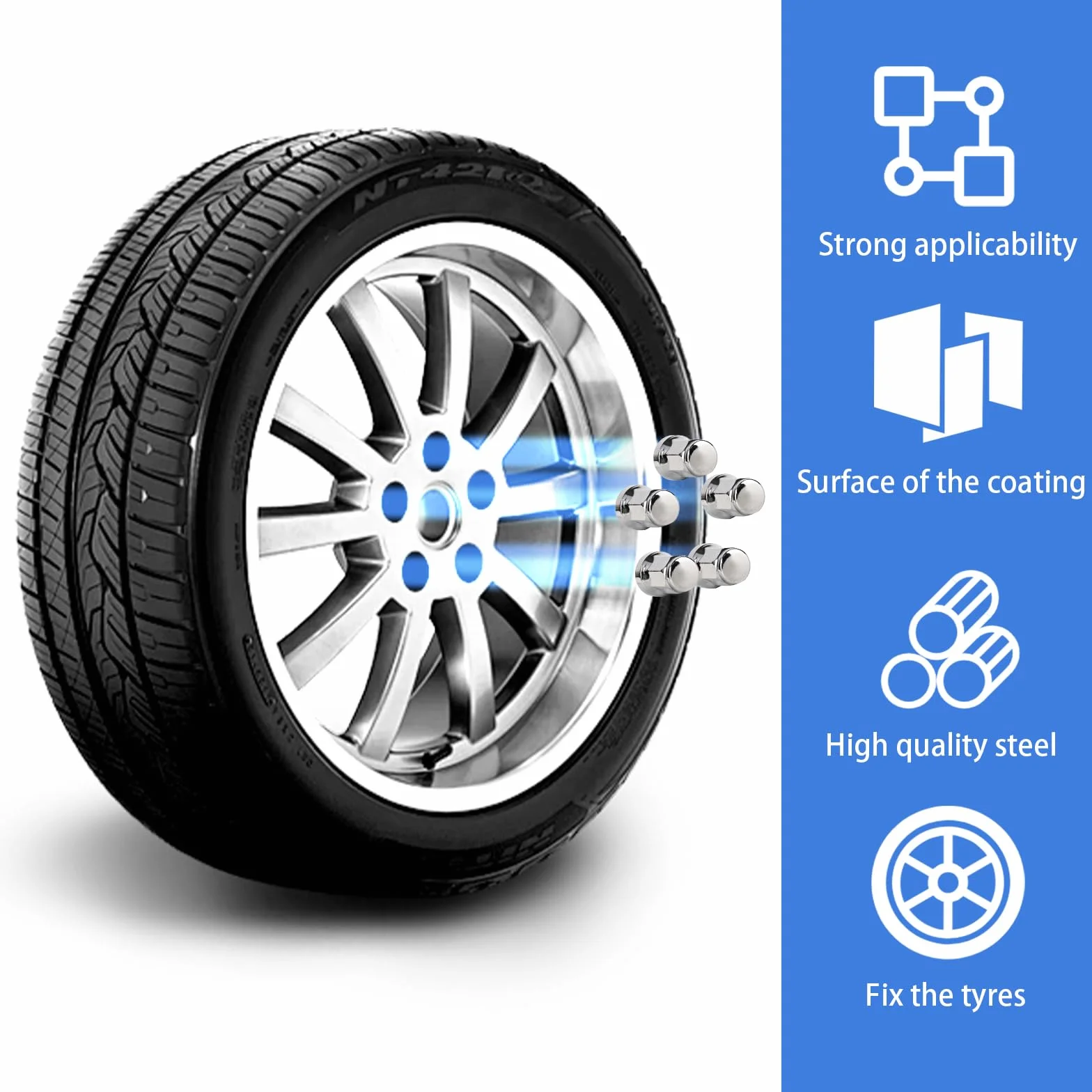 20 sztuk nakrętek do kół M12 x 1,5, zamknięty kołnierz stożkowy 60°, stal węglowa do modeli Ford, Toyota, Honda, Mazda