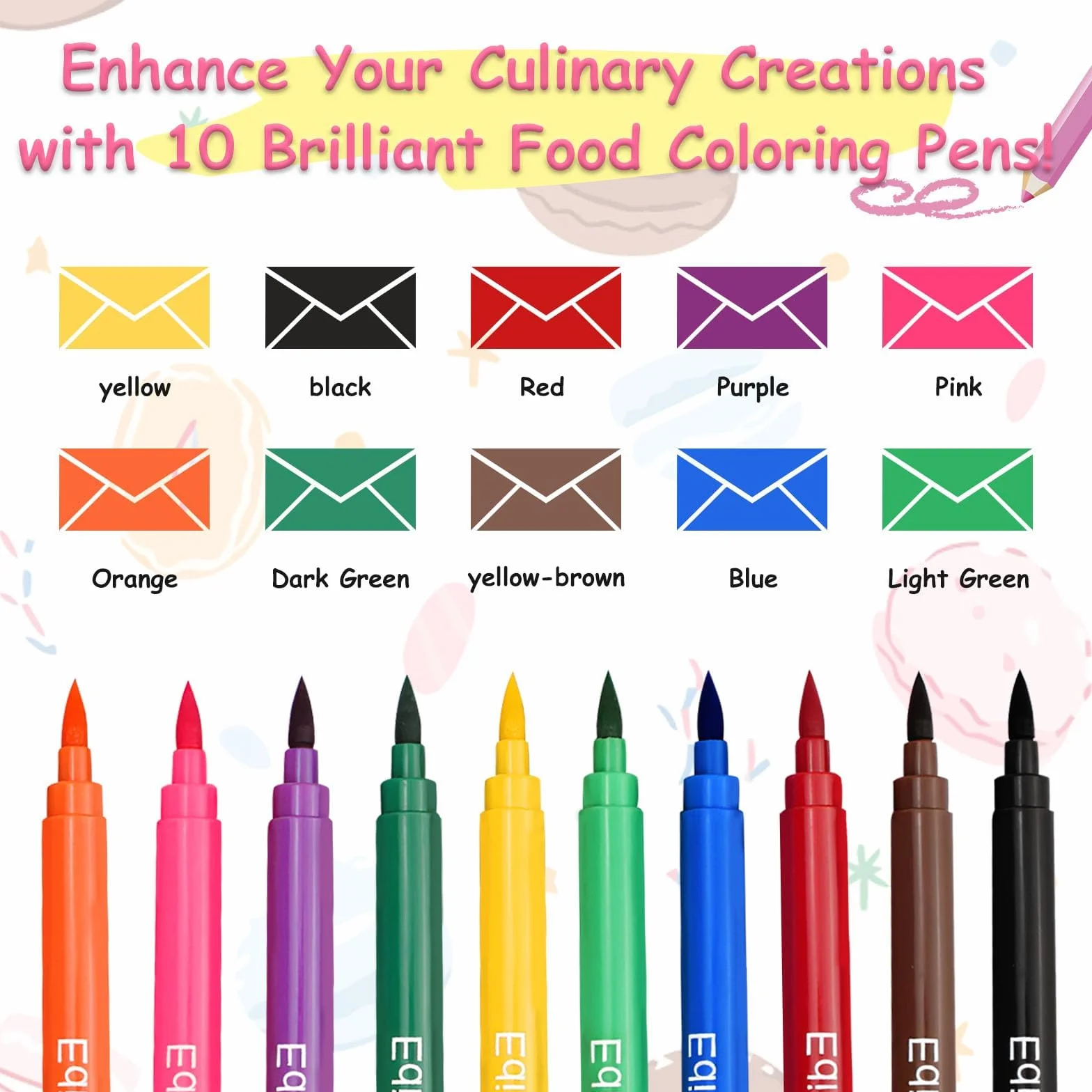 FANWINKJ 10 sztuk jadalnych markerów - dwustronne markery do barwienia żywności do ciast, herbatników, czekolady i nie tylko