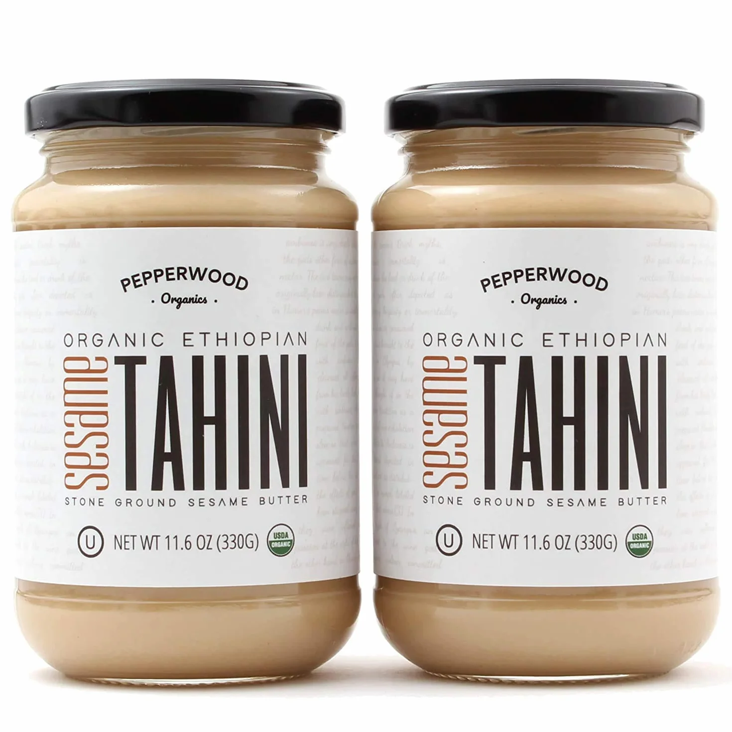 Organiczna pasta sezamowa tahini - kamienna ziemia - jedwabiście gładka tekstura w hummusie, dipach, dressingach - niesolona, bez orzechów, koszerna, paleo, keto 330 g szklany słoik (2-pak) Pepperwood