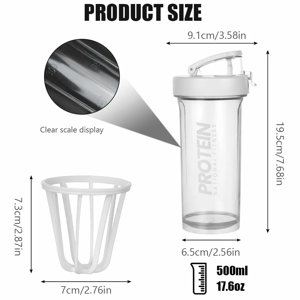 Protein Shaker 500 ml Blender Bottle with Scale White