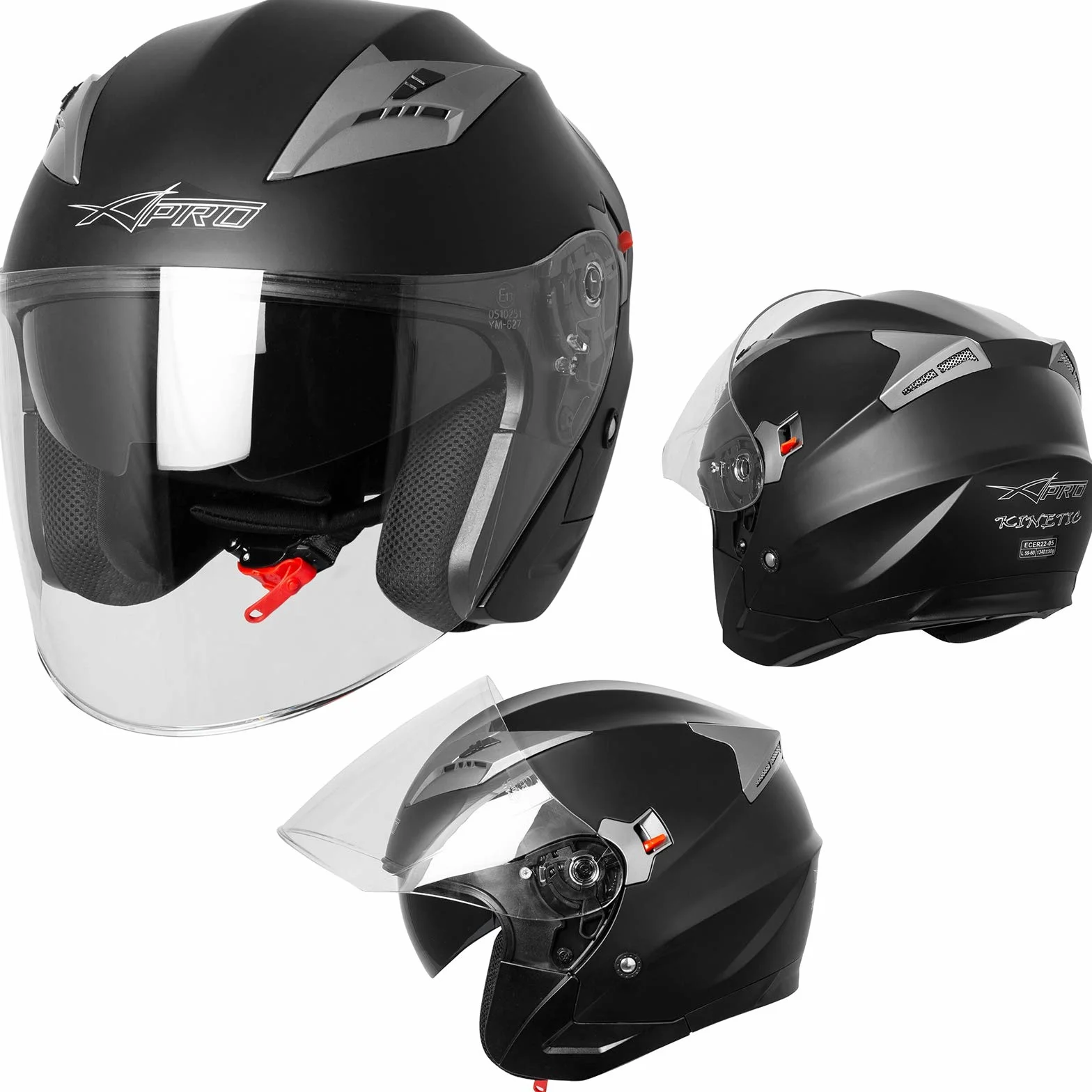 A-Pro SRL kask motocyklowy typu jet, wewnętrzna blenda przeciwsłoneczna, kolor czarny matowy, rozmiar M