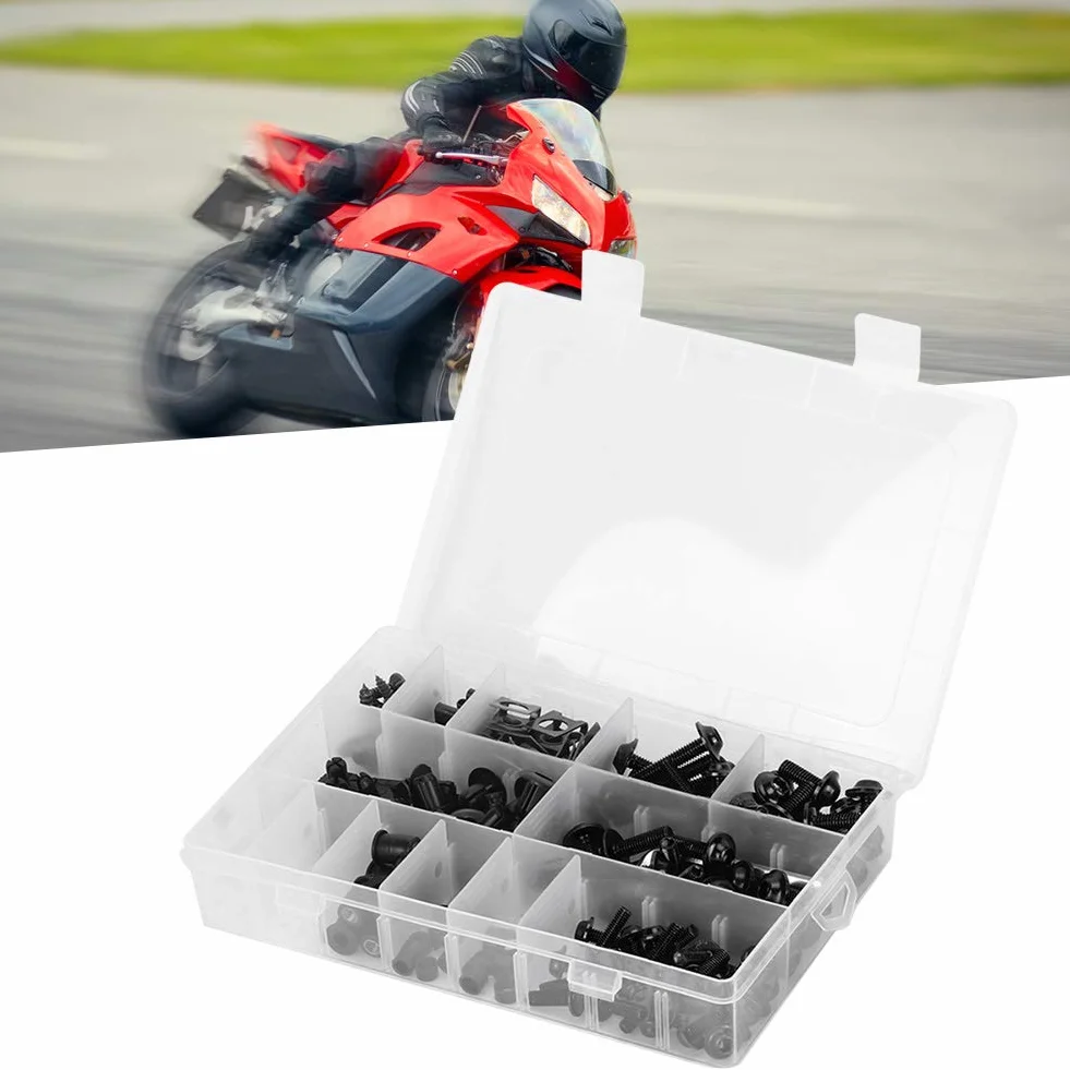 223 Szt. Uniwersalny Zestaw śrub Do Owiewek Motocyklowych, M5 M6 Szyby Motocyklowe śruby łączniki, Podkładki Nakrętki śruby Zestaw Asortymentowy(Czarny)