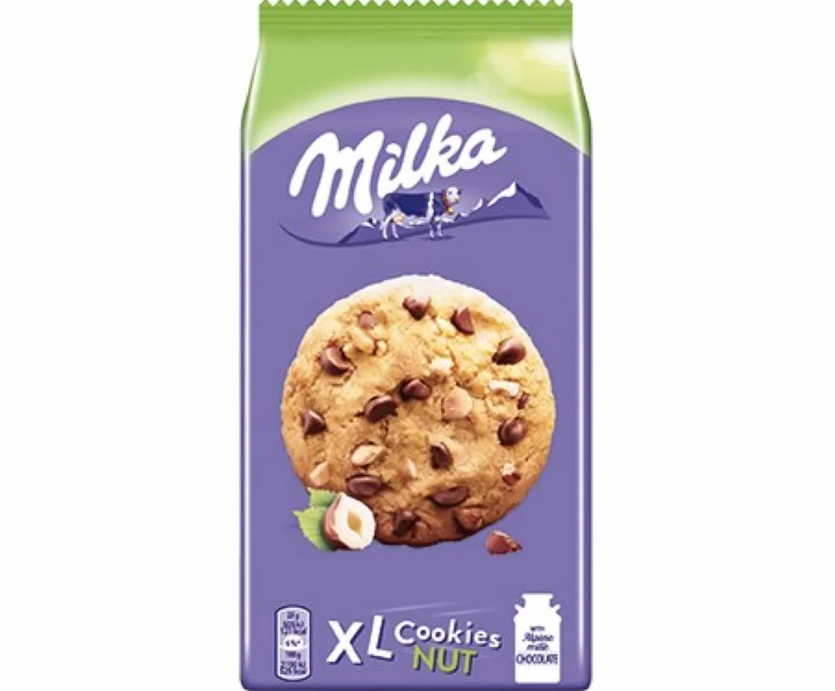 Milka XL Cookies Nuts Ciastka z kawałkami czekolady mlecznej i orzechami 184 g
