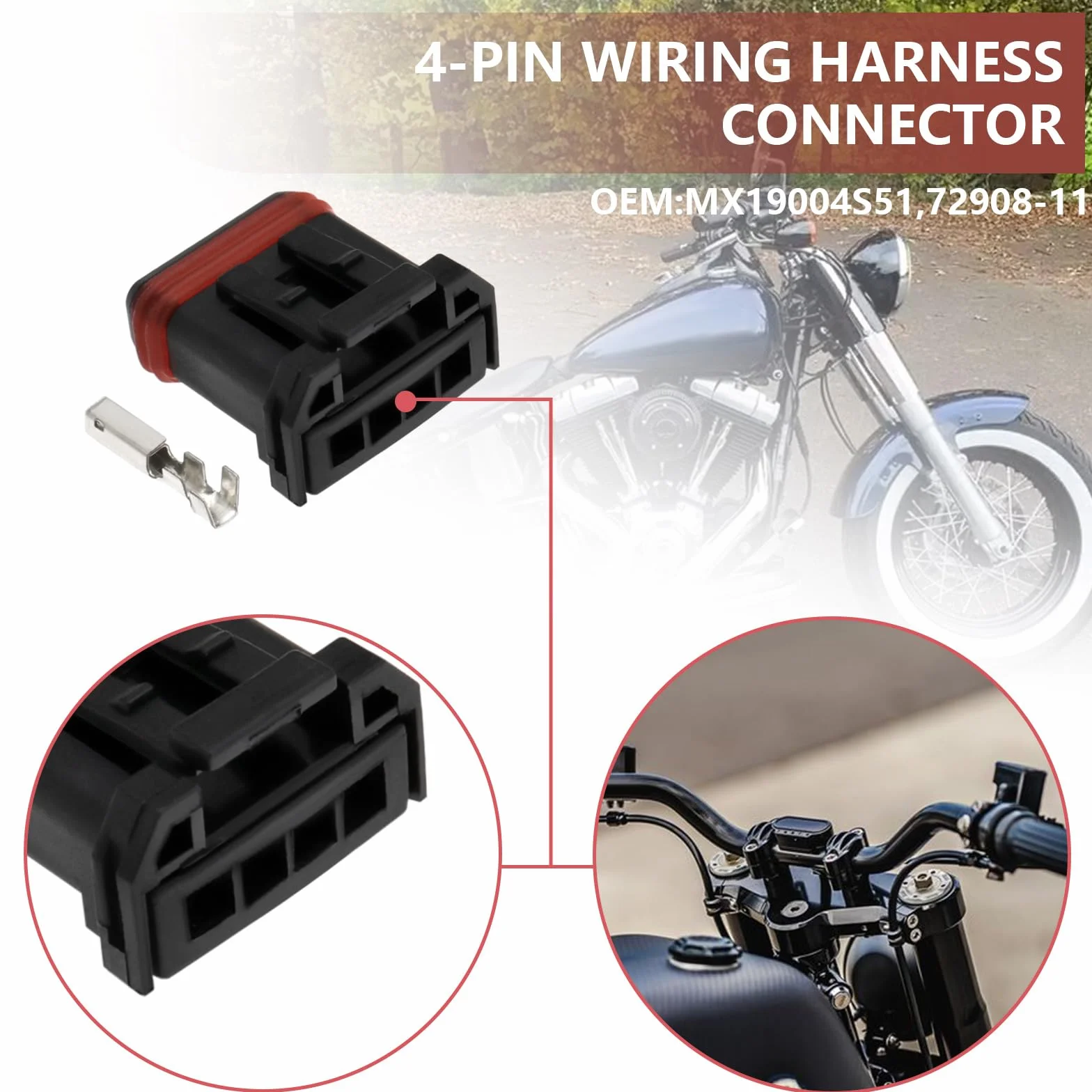 2 szt. 4-pinowe złącze z pinami zaciskowymi 72908-11 OEA JAE MX1900 okablowanie kierownicy 4-przewodowe męskie złącze kompatybilne z H-arley Davidson MX19004S51