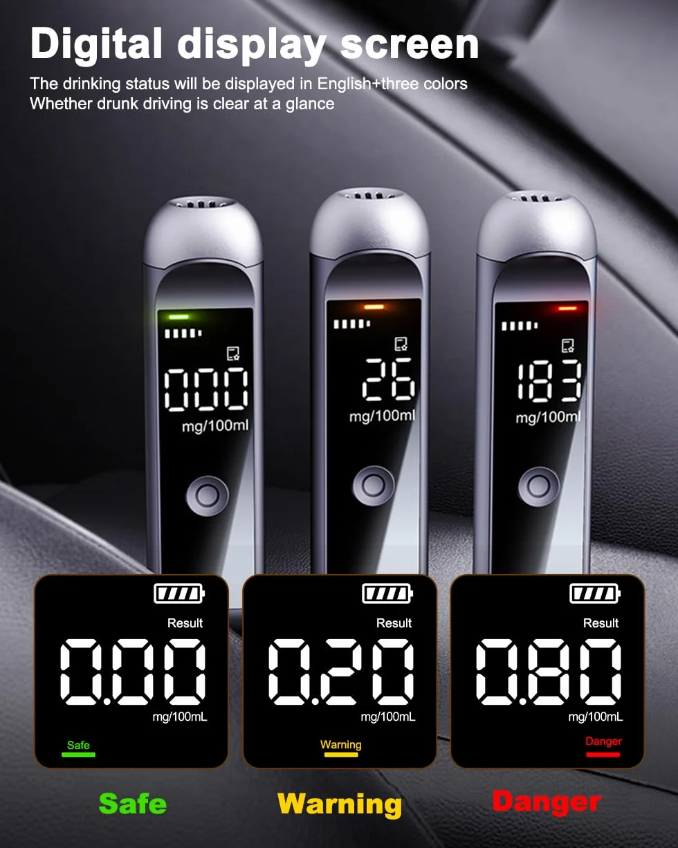 Breathalyzer Professional-Grade High Accuracy Alcohol Tester with LCD Digital Display Portable USB C