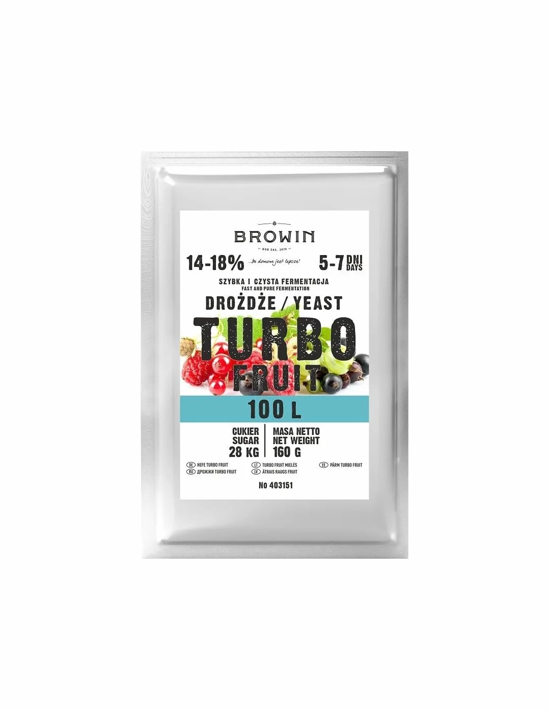 Browin Drożdże winiarskie Turbo Fruit 160 g 5-7 dni 100 L 14-18% alkoholu