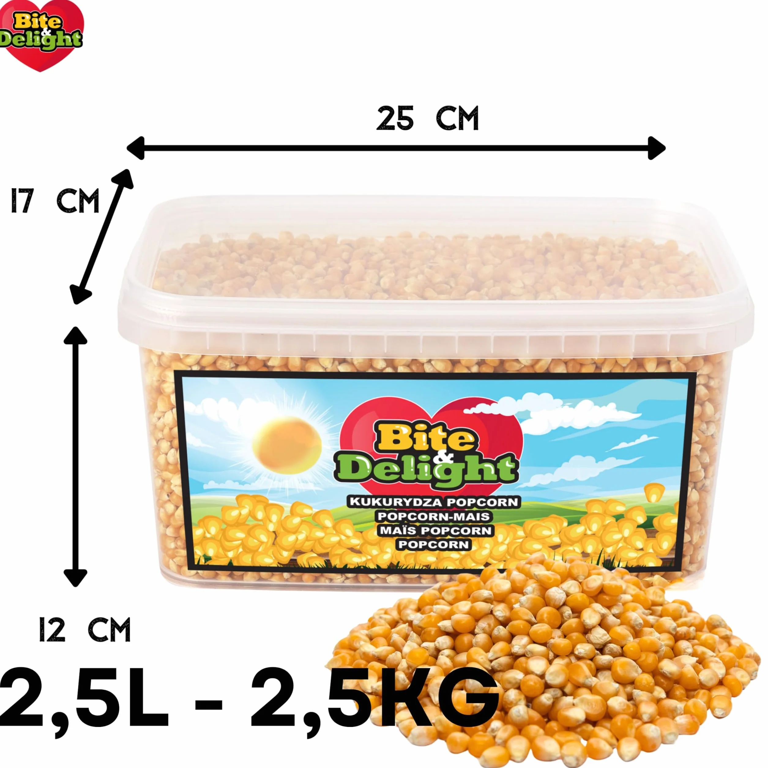 Bite & Delight KUKURYDZA POPCORN do prażenia Bez dodatków 99,9% OTWARTYCH ZIAREN 2,5KG