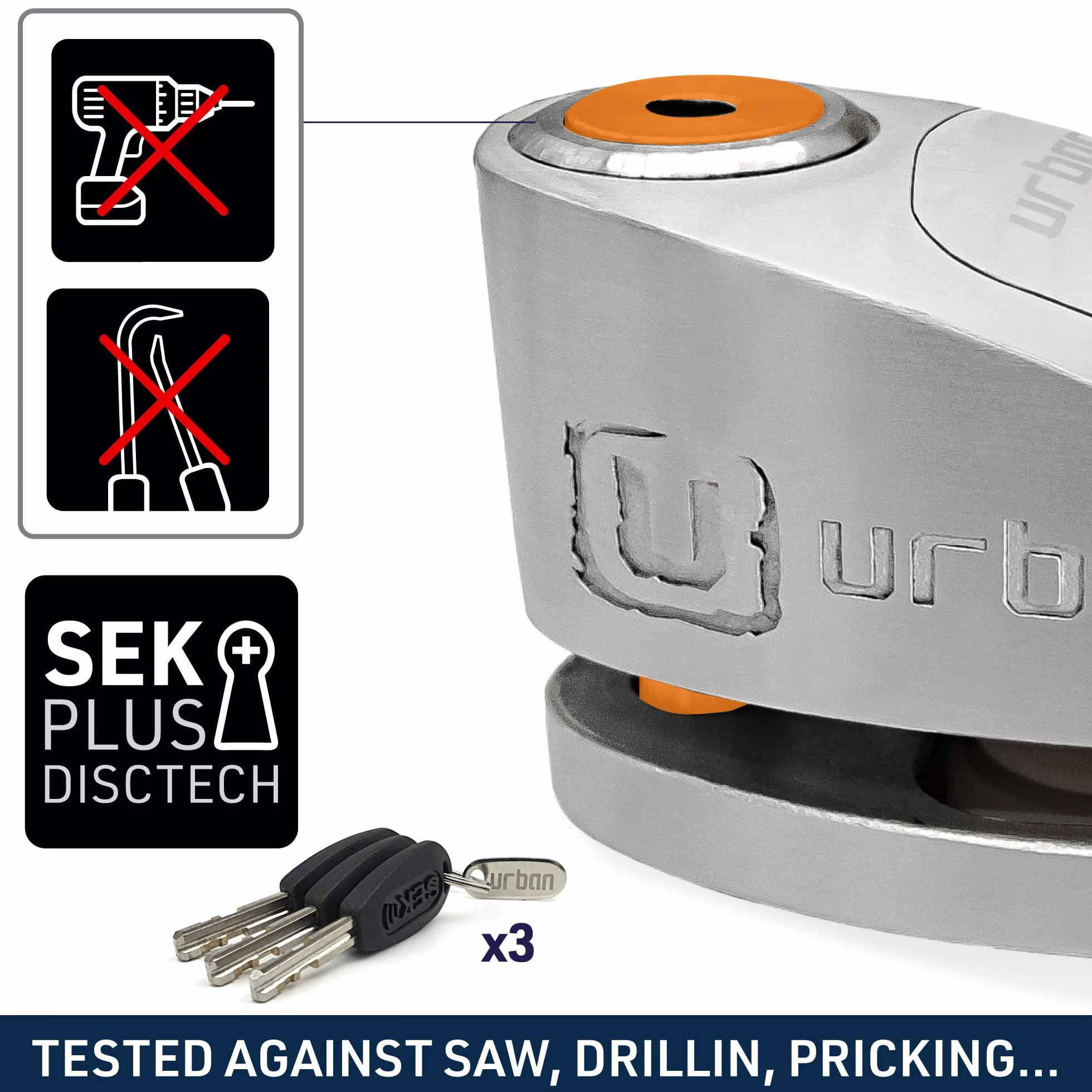 Urban UR910S Blokada Dysku z Alarmem 120 dB Podwójny Zamek 10 mm Homologowany SRA