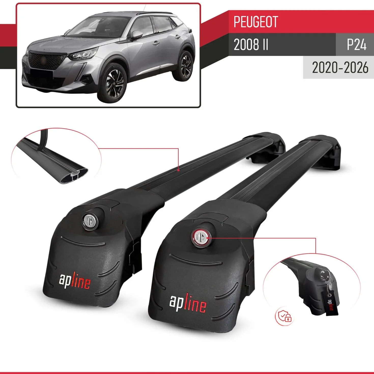 Kompatybilny z Peugeot 2008 II (P24) 2020-2026 ACE-2 Model Aluminiowe poprzeczki dachowe Czarny 2 szt.