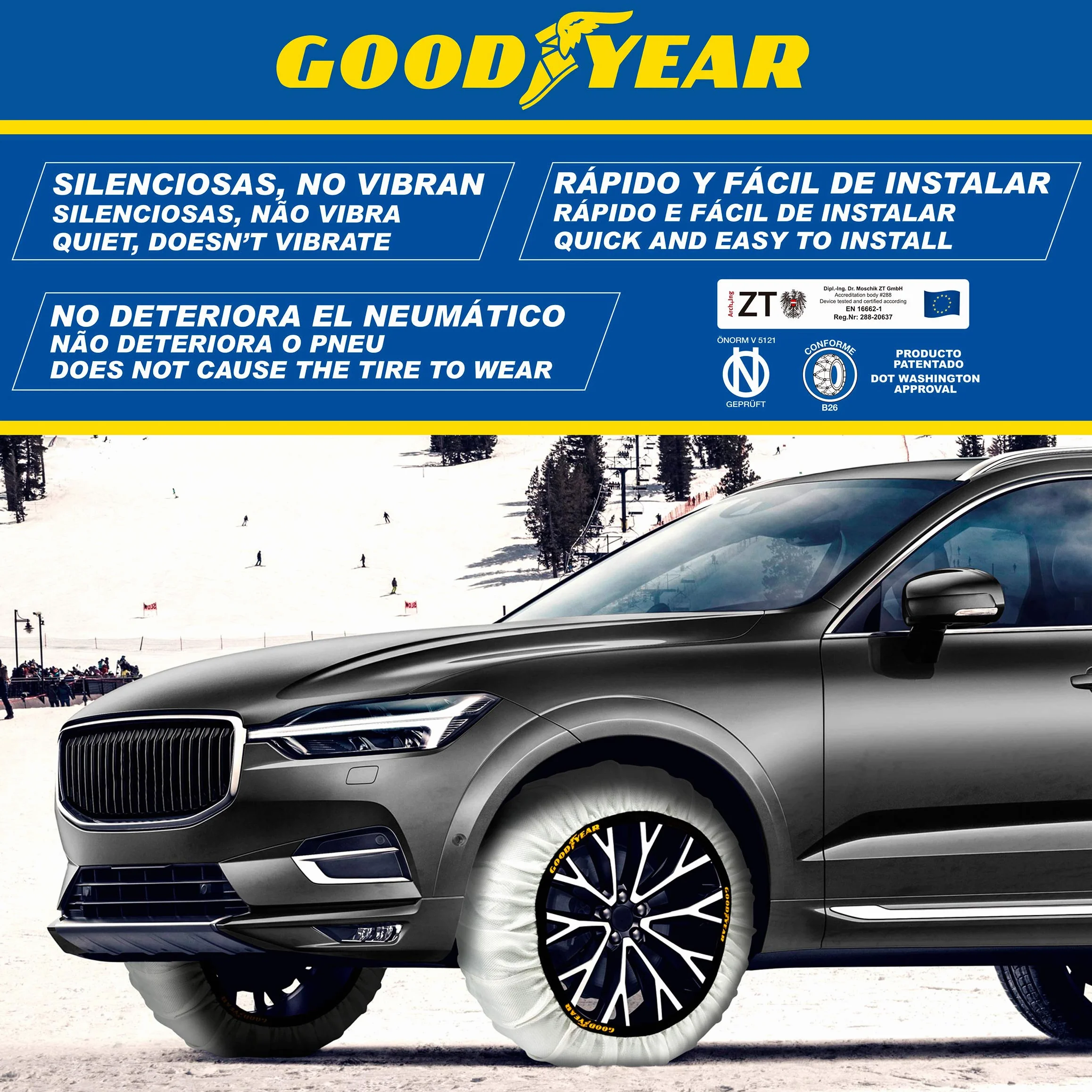 Goodyear Zestaw 2 Tekstylnych Łańcuchów Śniegowych do Samochodów Goodyear Snow & Road, Rozmiar XL
