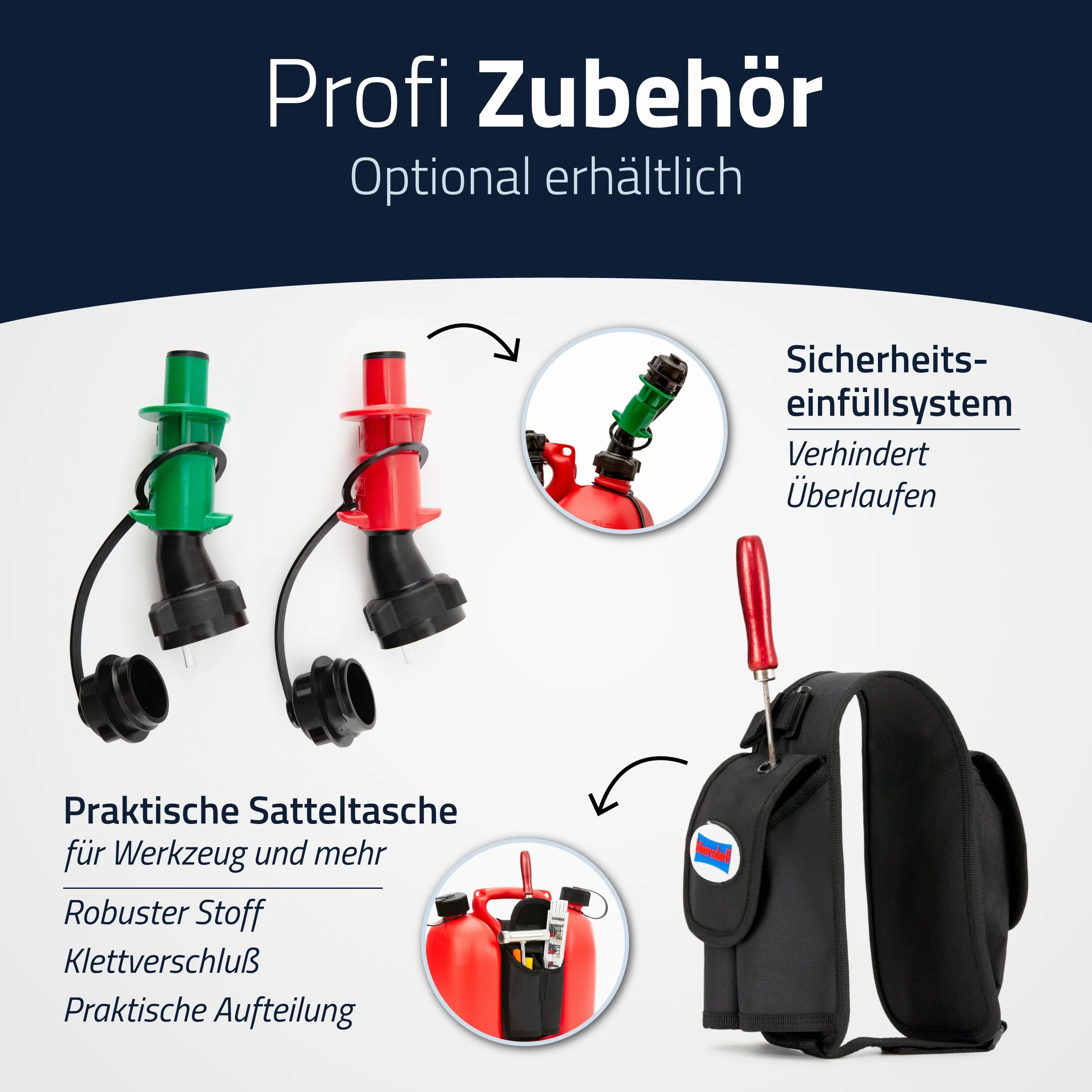 hünersdorff Profesjonalny podwójny kanister na paliwo i olej, z zabezpieczeniem przed dziećmi i rurą odpływową, 3 + 1,5 l, czerwony, dopuszczony ONZ, Made in Germany