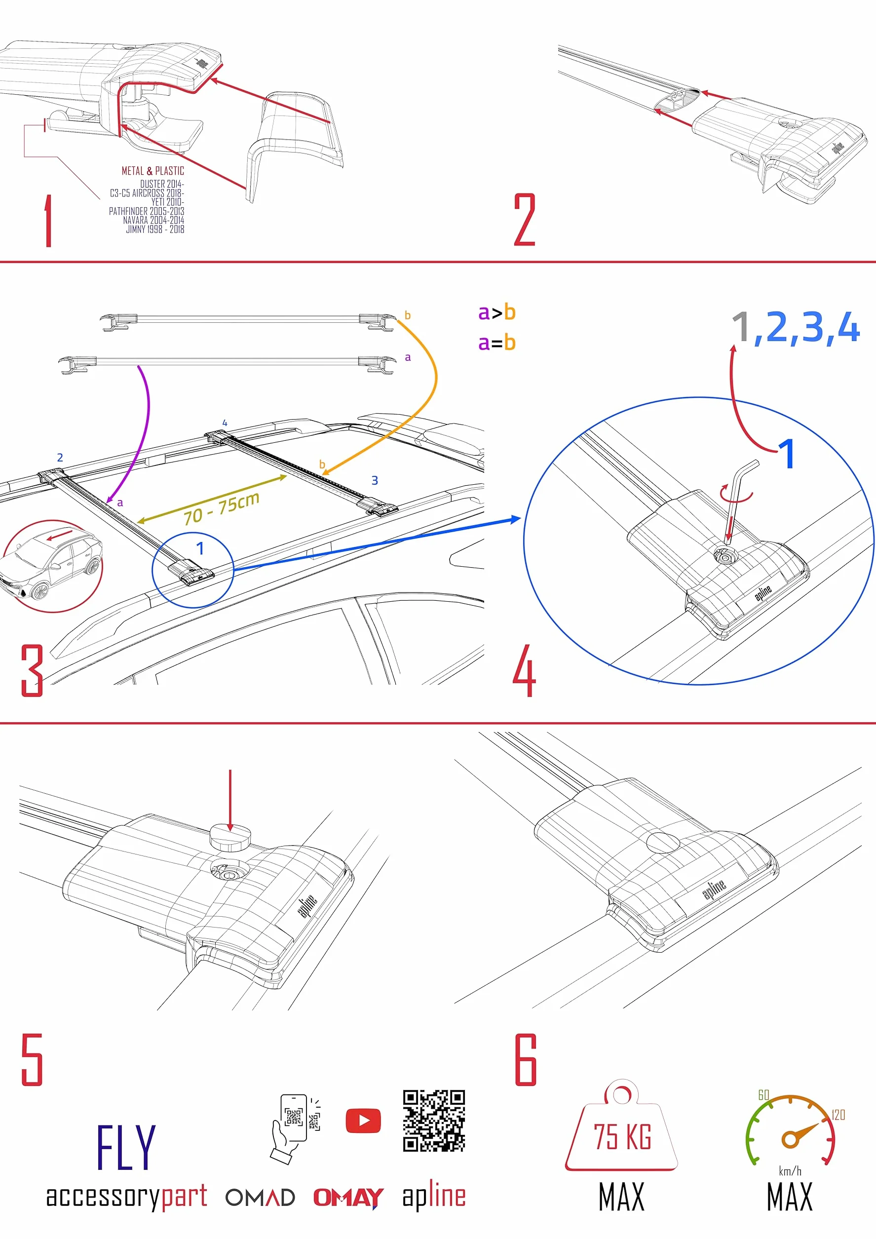 Kompatybilny z Mini Countryman (F60) 2017-2023, bagażnik dachowy, model Fly, 3 bary, bagażnik, szary