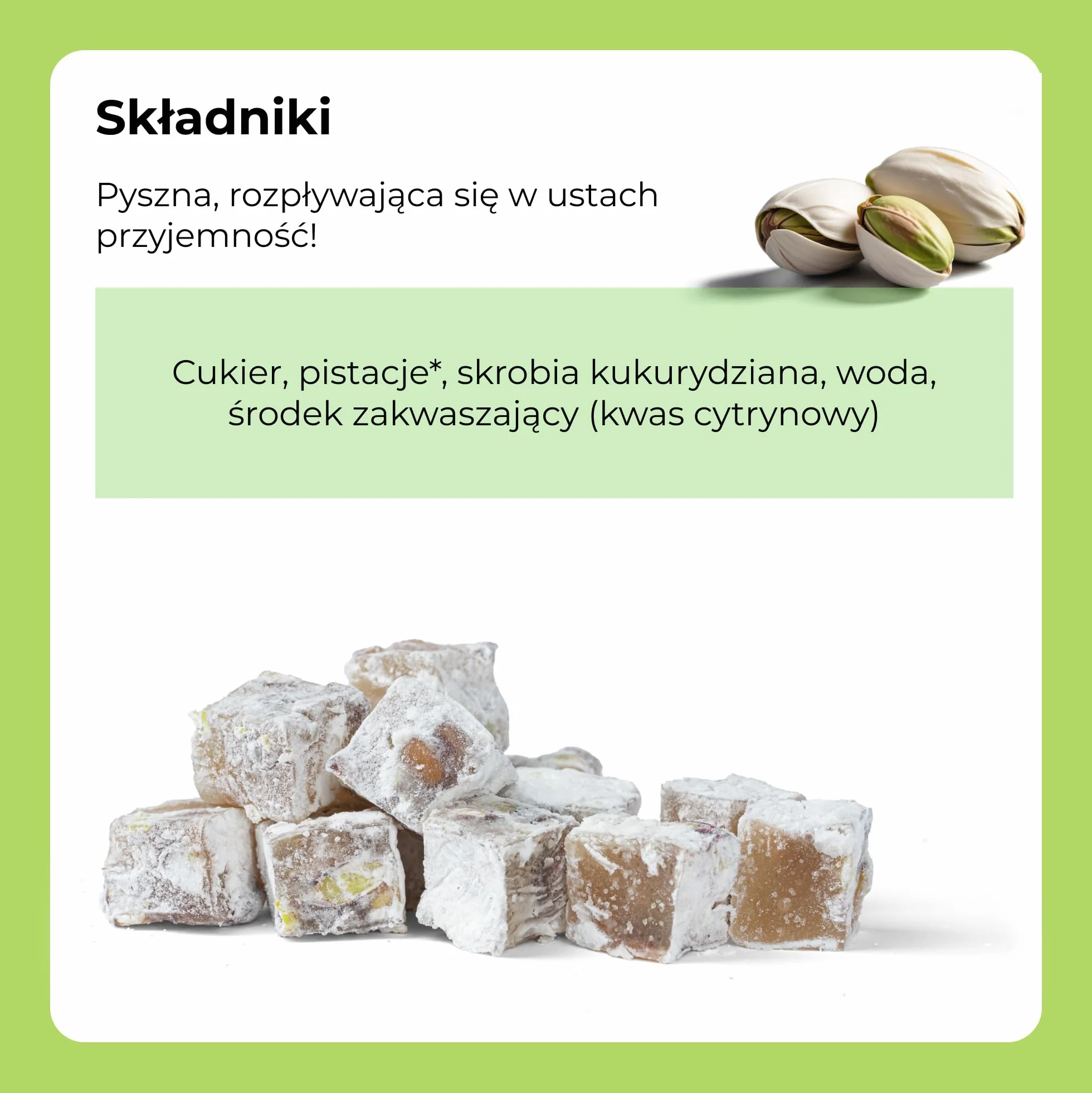 Lokum PISTAZIE 500 g turecki miód słodycze Turkish Delight Ekstra Fistikli Lokum