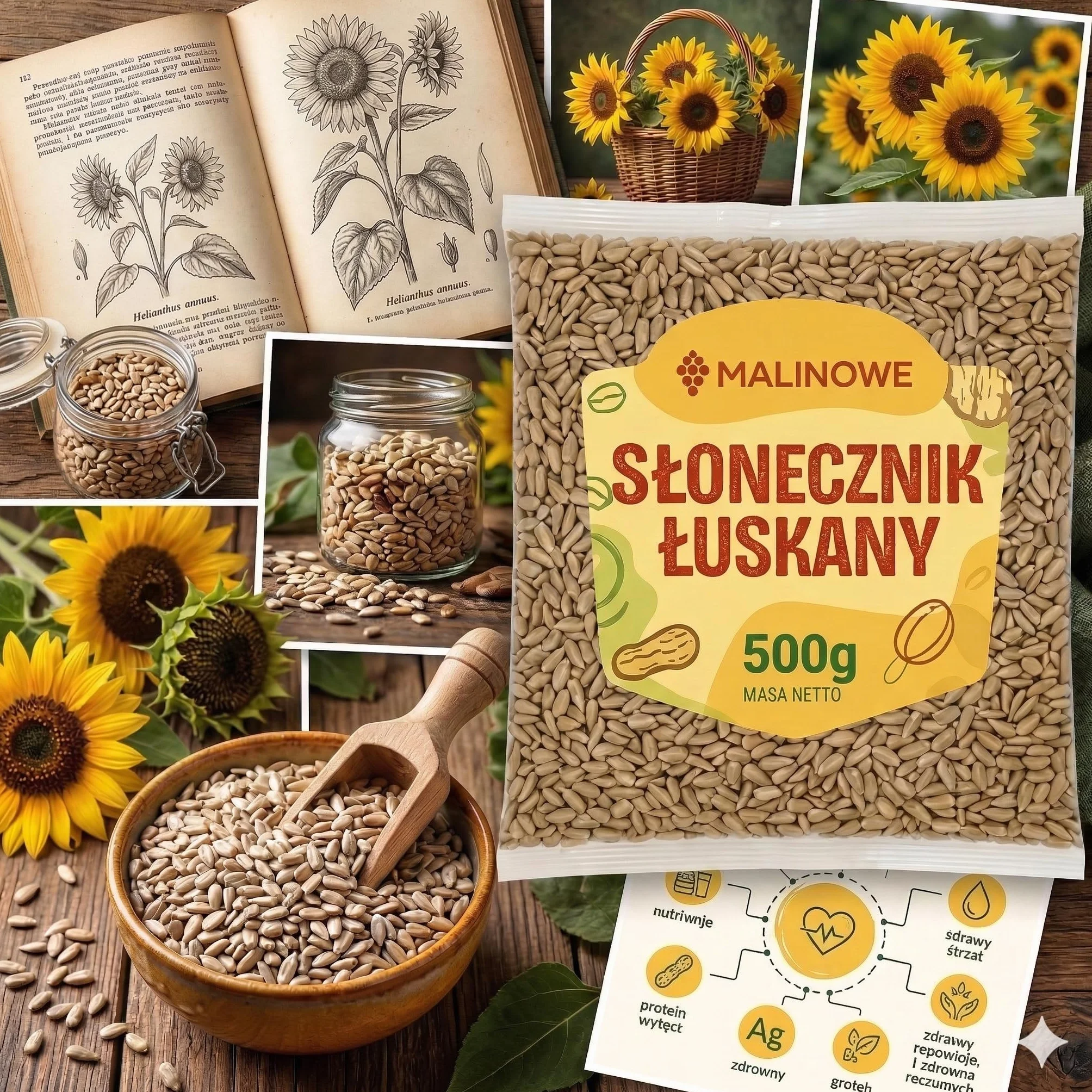 Malinowe SŁONECZNIK ŁUSKANY 500g Nasiona słonecznika Wysoka Jakość