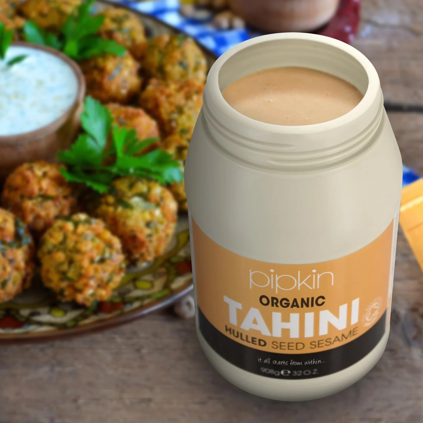 Pipkin 100% Bio-Tahinipaste 908g - Geröstete und gepresste äthiopische Sesamsamen - alles natürlich, koscher, vegan, nicht genmanipuliert