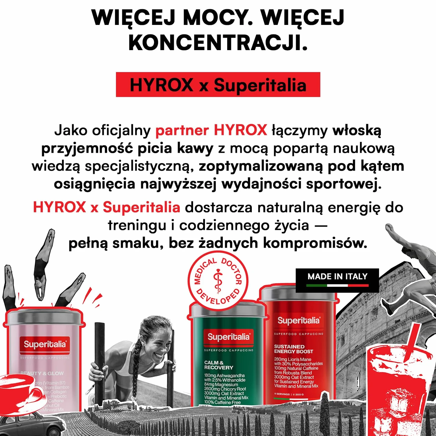 Sustained Energy Boost (11 porcji) - Kawa rozpuszczalna - Kawa Lion's Mane z witaminami i minerałami - Superfood Cappuccino firmy Superitalia - Oficjalny partner Hyrox - Made in Italy