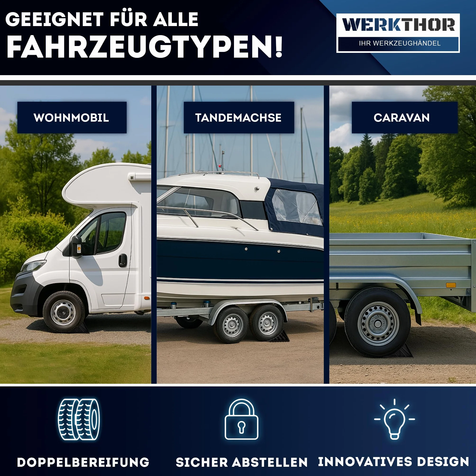 Kliny WERKTHOR ze Wspornikiem [Zestaw 2] i Elementami Mocującymi - Kliny do Przyczep o Nacisku na oś do 1600 kg - Akcesoria do Przyczep Samochodowych (Dołączane)