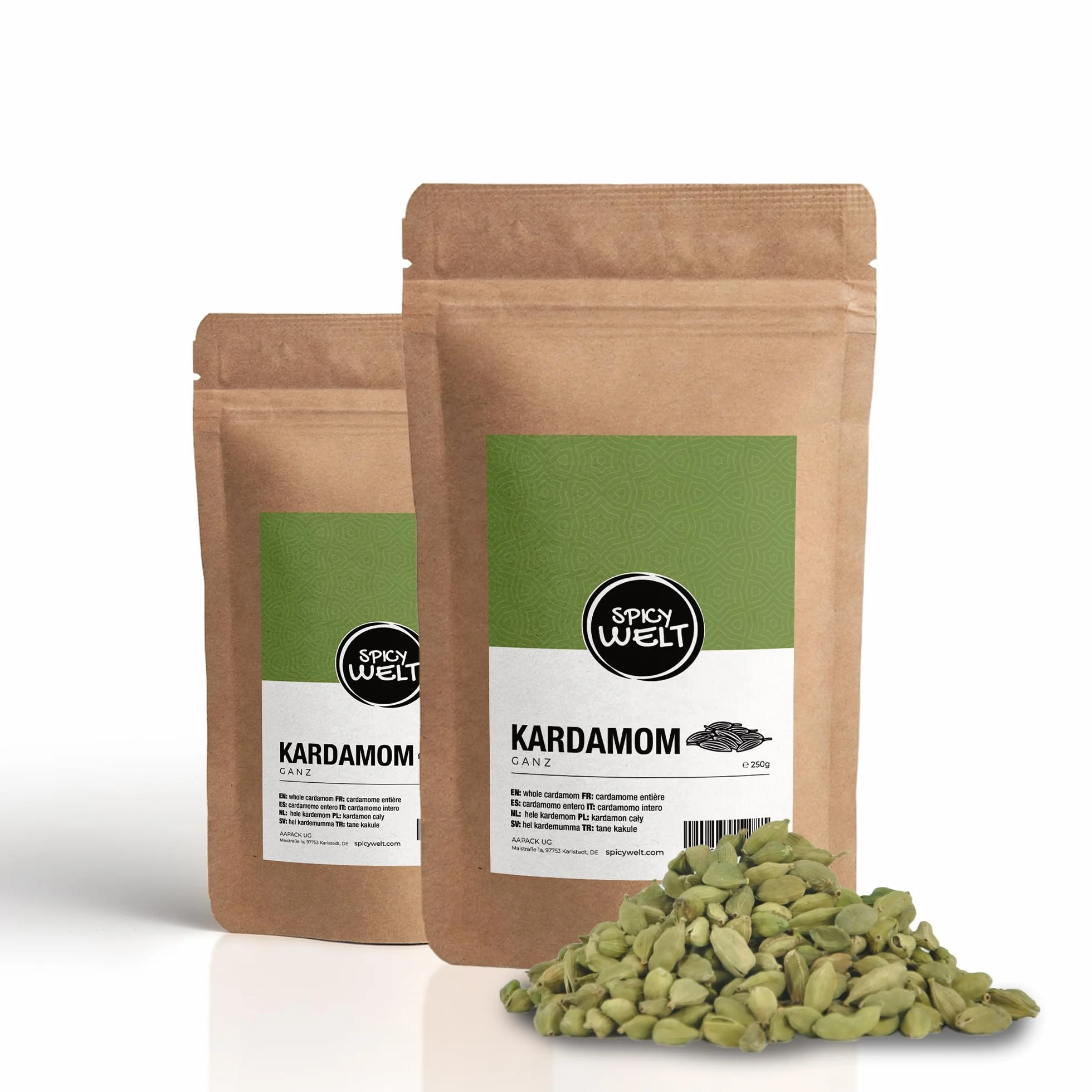 Spicy Welt Kardamon Cały (250g) – Zielony Kardamon w Ziarnach do Kawy, Herbaty, Ciast Drożdżowych, Owsianki i Deserów | Egzotyczny Cytrusowy Aromat | 100% Naturalny, Bez Dodatków