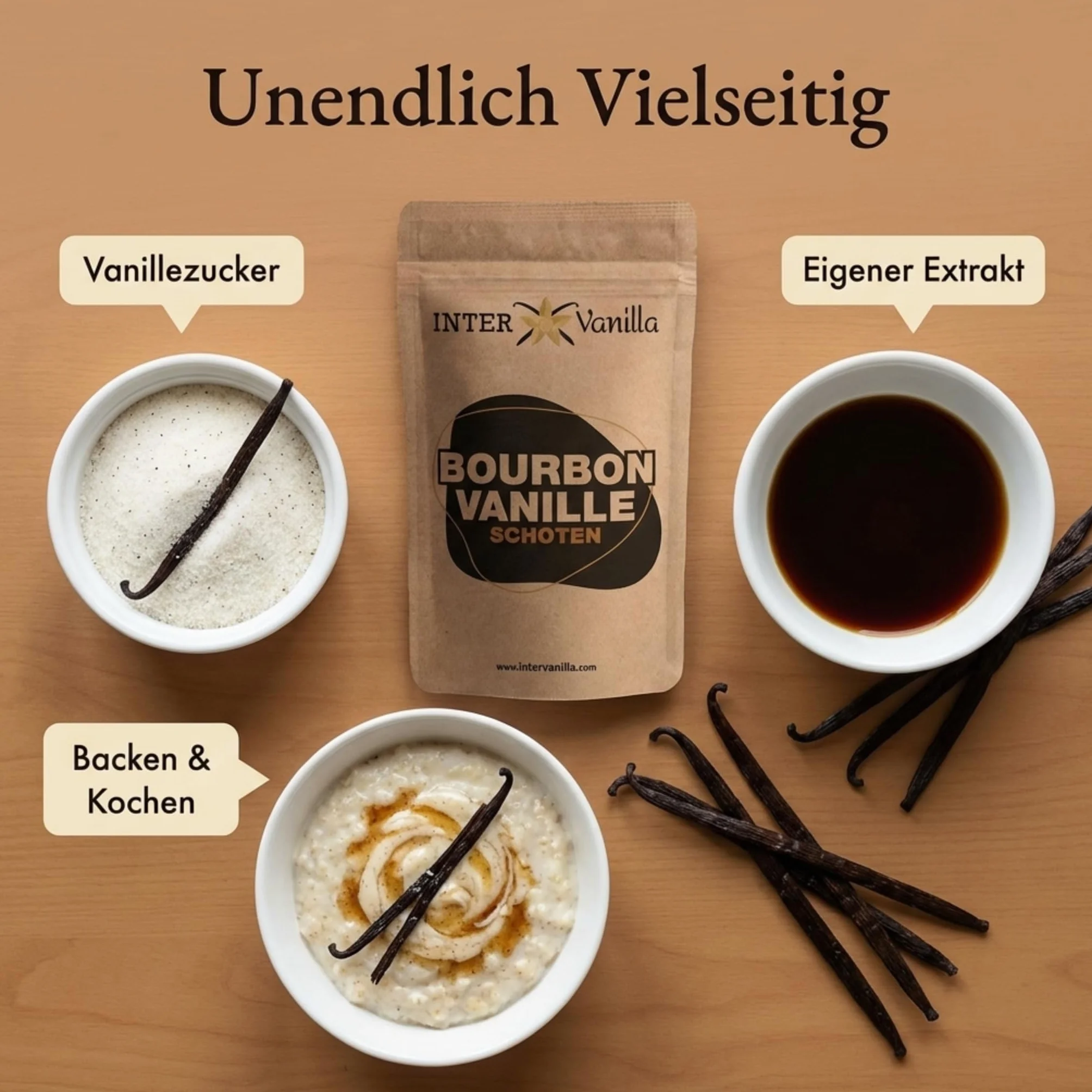 InterVanilla Bourbon Vanille schoten 25 sztuk, 12-13 cm Szorty waniliowe w jakości premium z Madagaskaru do pieczenia, gotowania i słodkich potraw