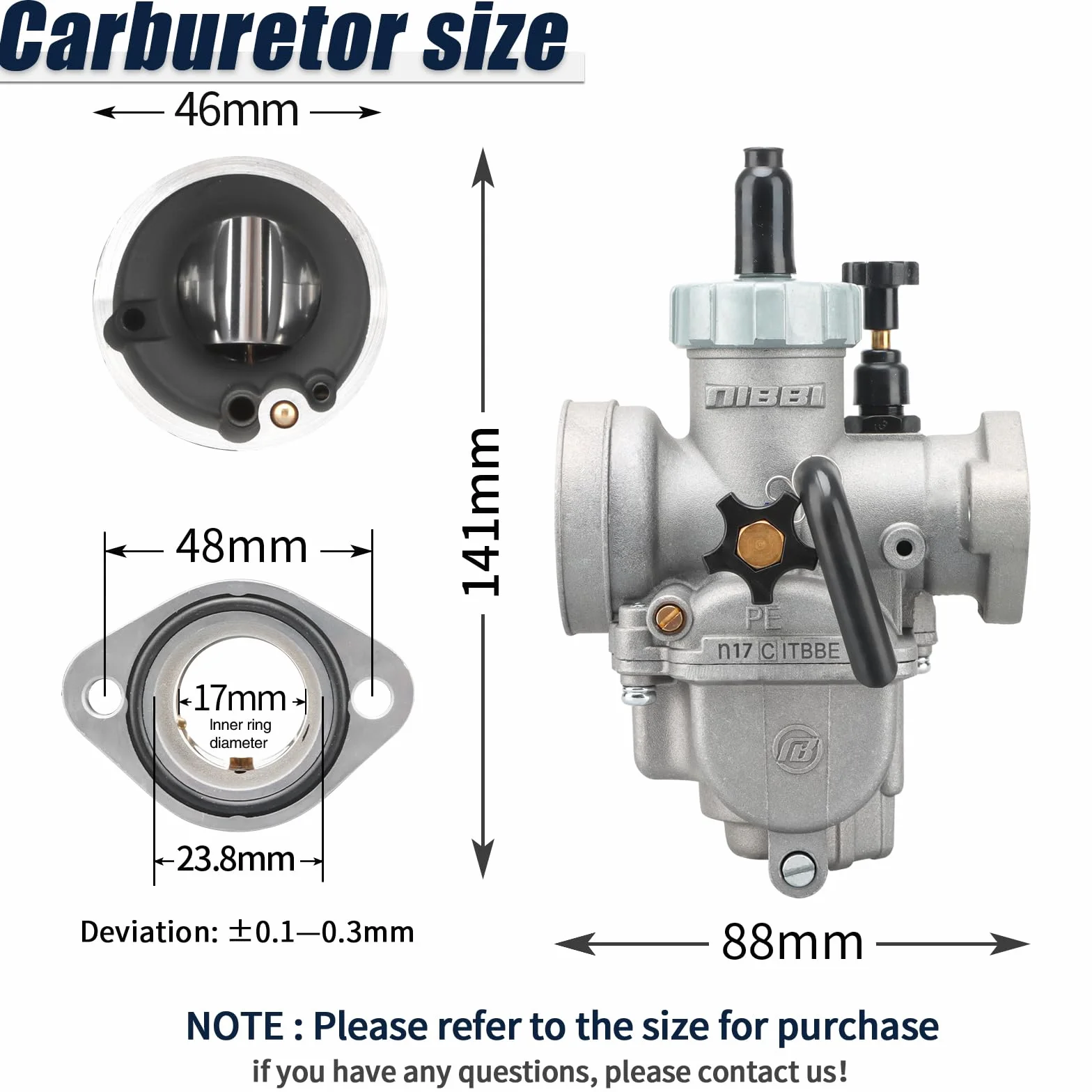 NIBBI PE17 mm Vergaser do 80cc-100 cm³ Flansch Motorrad Motor Vergaser z napędem samochodowym do roweru samochodowego