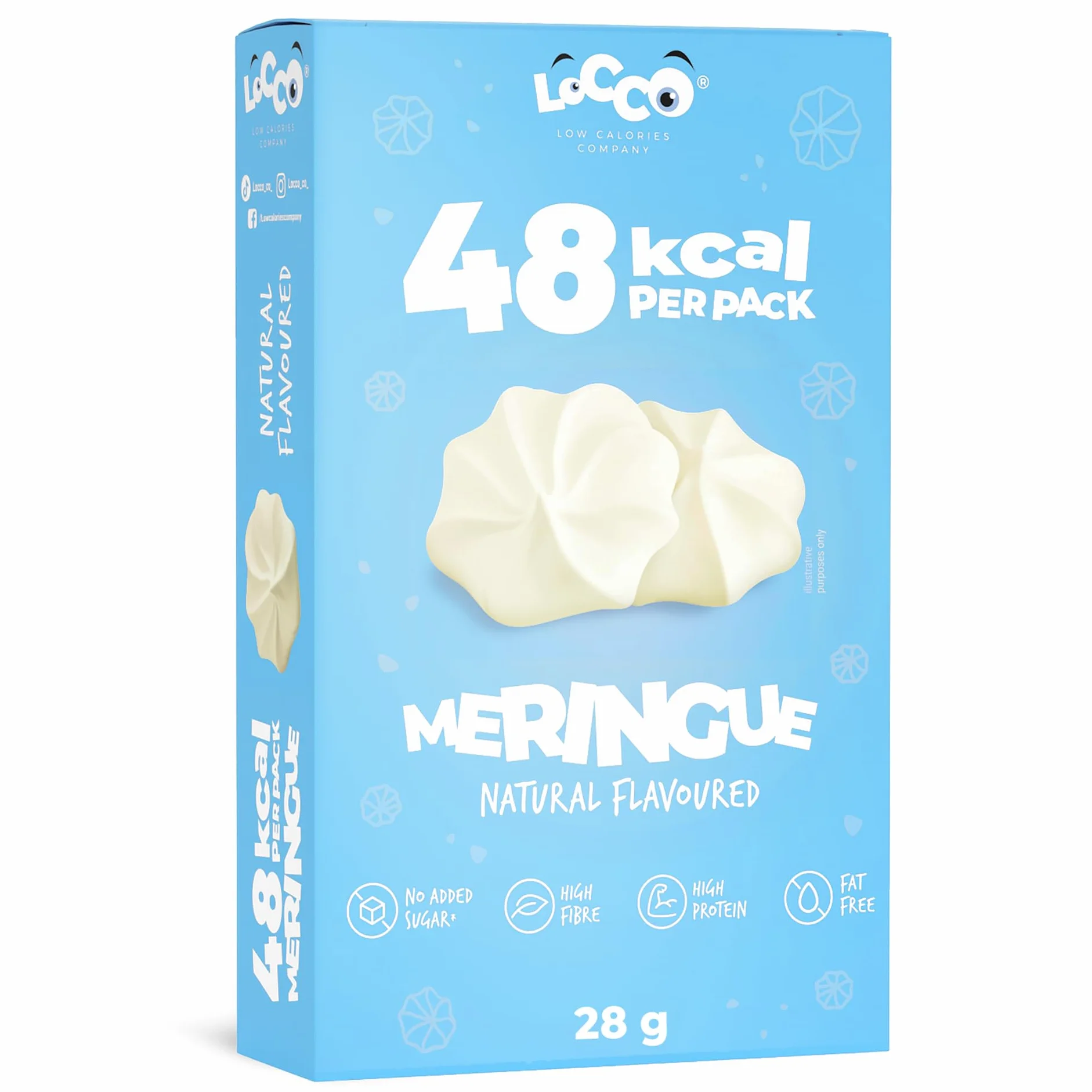 LoCCo Niskokaloryczne Bezy 48 kcal – Chrupiąca Przekąska Bez Cukru – Tylko 1 kcal w porcji – Keto, Low Carb, Wysoka Zawartość Błonnika – Z Prebiotykiem (Smak Naturalny, 28g)