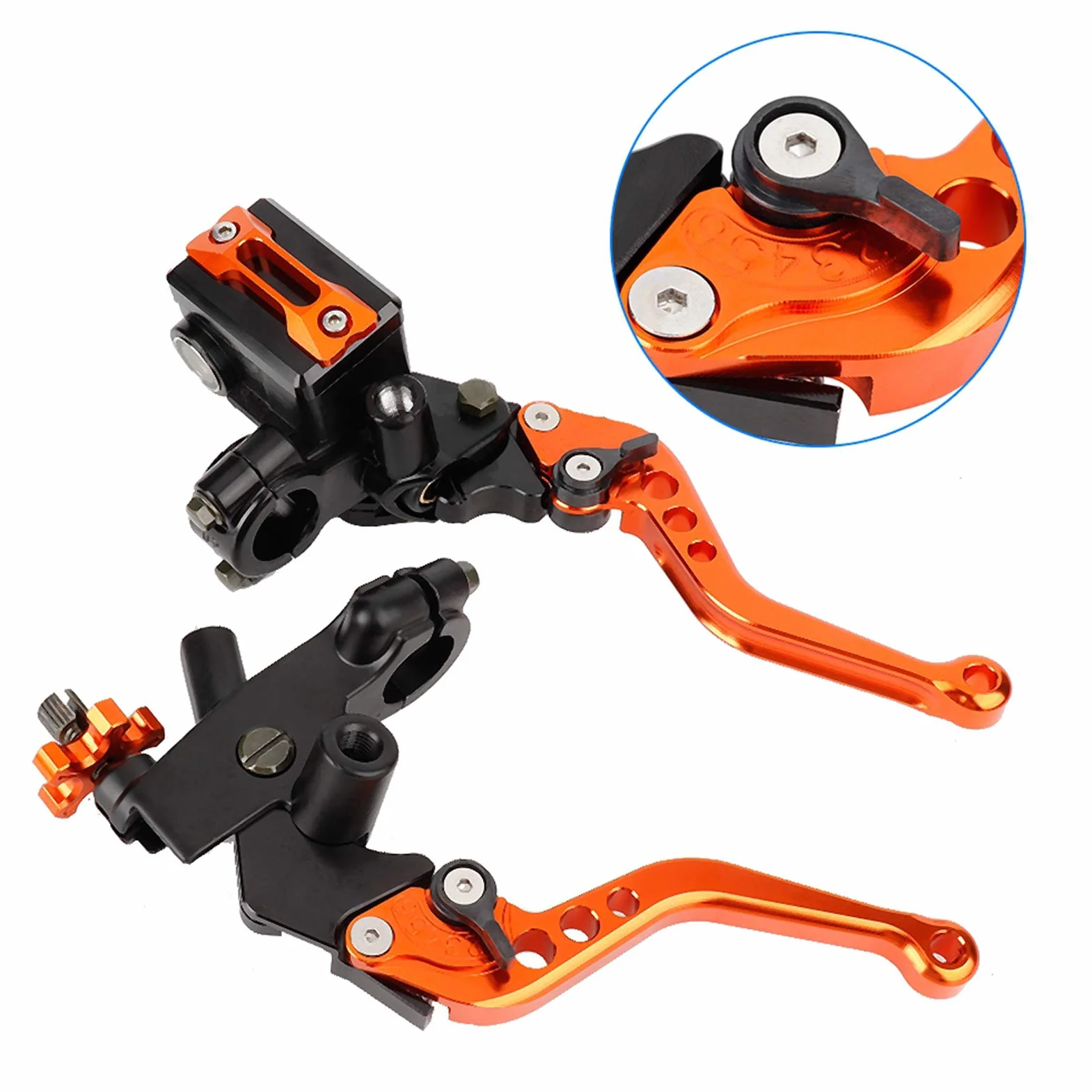 Jedna para lewej i prawej dźwigni sprzęgła, 1 para 7/8"(22 mm) uniwersalnych dźwigni zbiornika głównego cylindra sprzęgła hamulca motocykla (pomarańczowe)