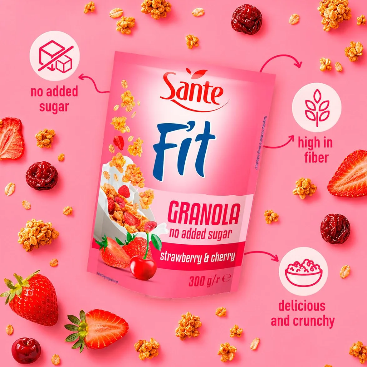 Sante Fit Granola Truskawka Wiśnia Bez Dodatku Cukru 300g