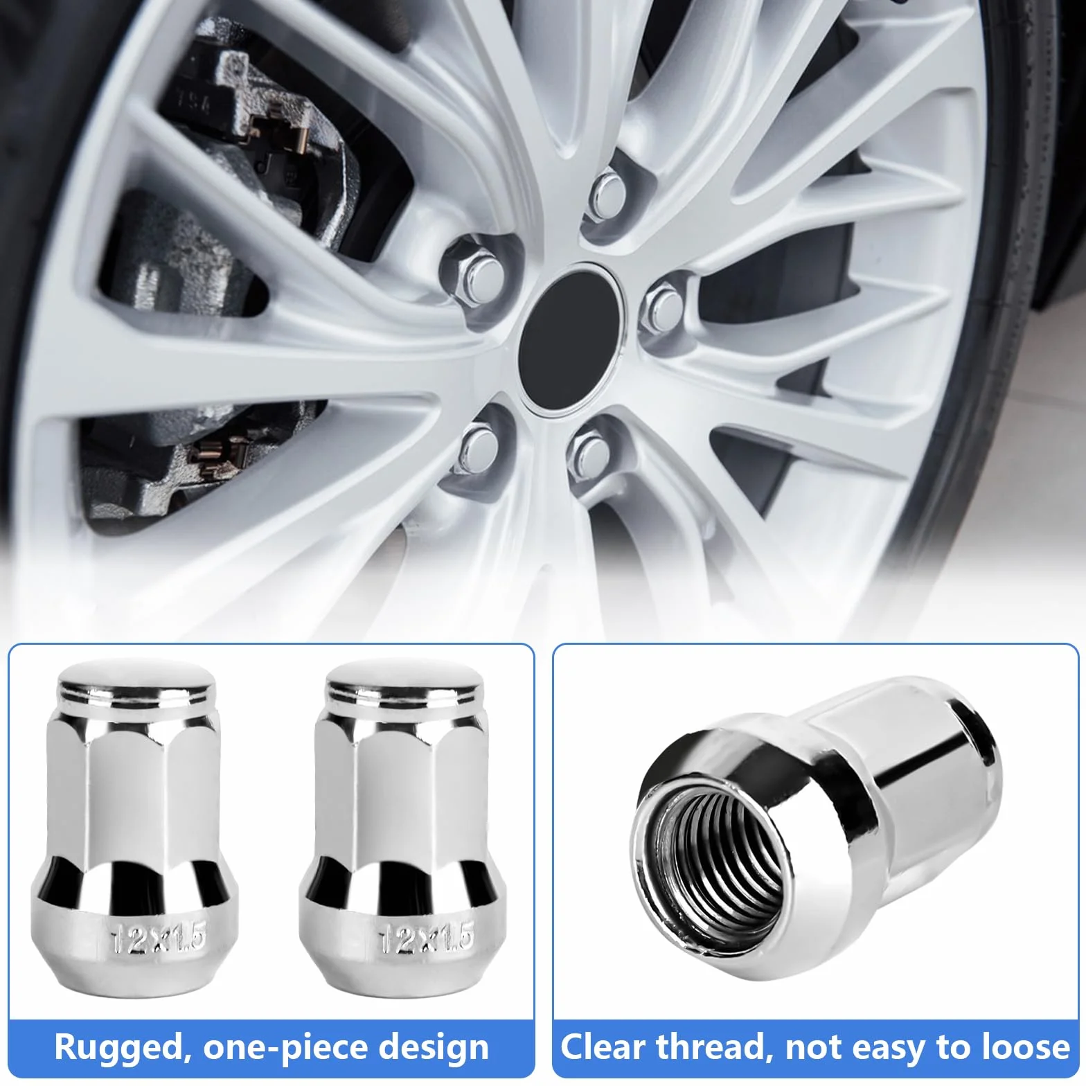 20 sztuk nakrętek do kół M12 x 1,5, zamknięty kołnierz stożkowy 60°, stal węglowa do modeli Ford, Toyota, Honda, Mazda