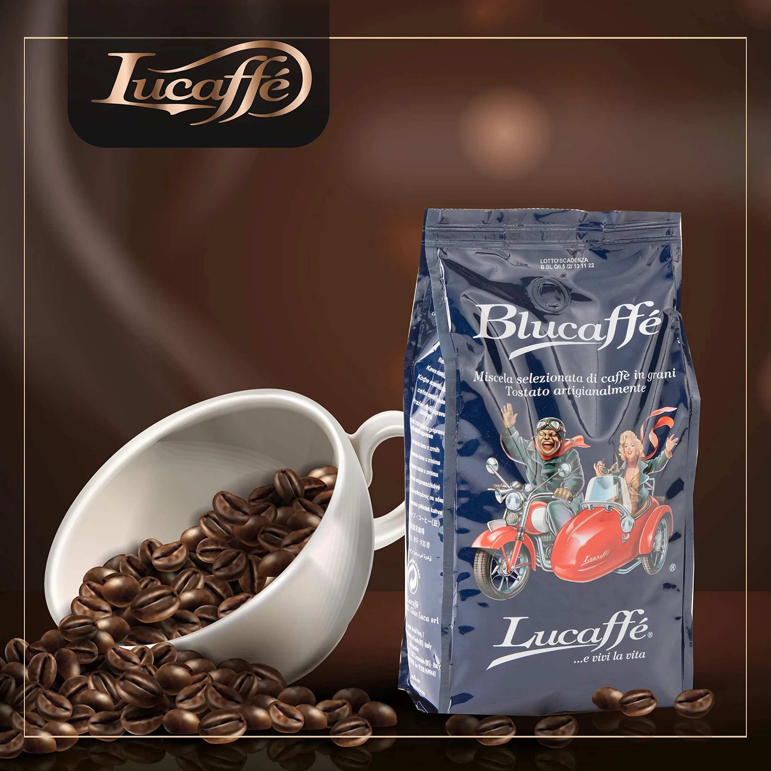 LUCAFFE Blucaffe, ziarna kawy 700 g worek kawy do zachowania aromatu, ziarna kawy Gourmet Arabica, owocowy smak, średnie palenie, średnie ciało, intensywny aromat, mało kofeiny