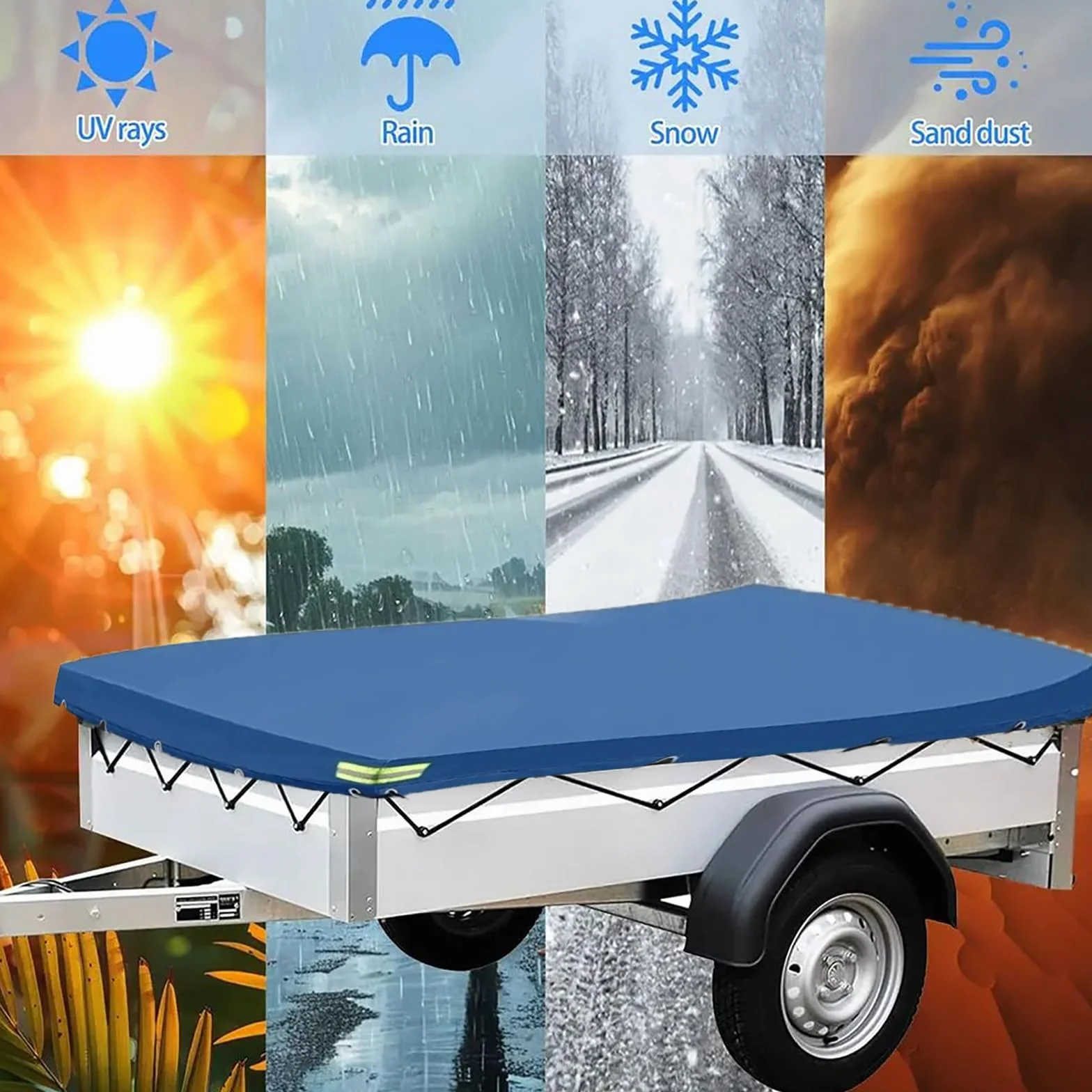Plandeka przyczepy, 256 x 138 x 8 cm, zewnętrzna wodoodporna plandeka na przyczepę, plandeka z elastyczną liną, wzmocnione krawędzie i osłona przyczepy, pasuje do wszystkich modeli przyczep