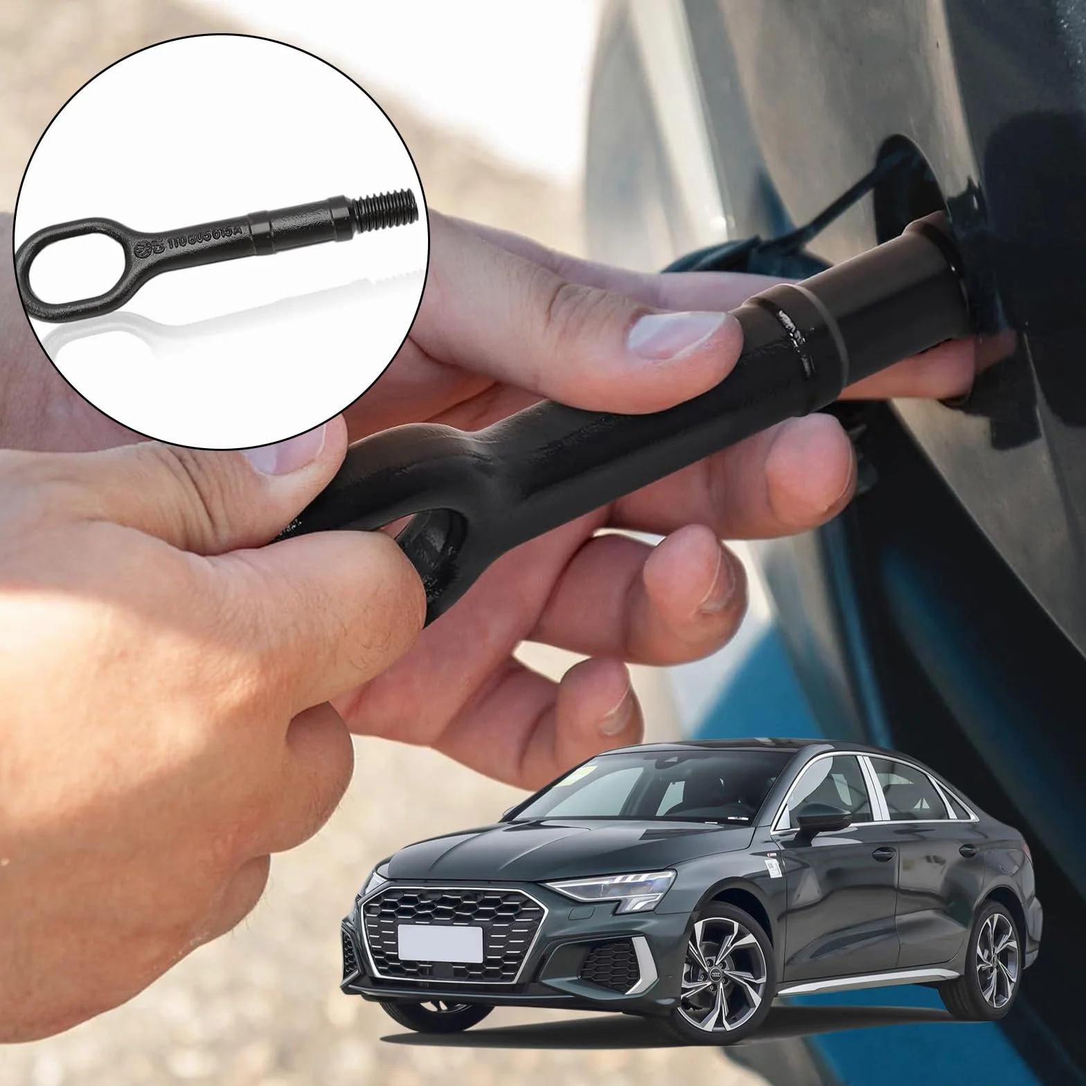 Hak holowniczy, zaczep holowniczy 1T0805615A 1T0805615 5P0805615, kompatybilny z Audi A3 8P 2003-2012 i VW Golf MK5 & MK6 2003-2012, hak holowniczy awaryjny, 1 sztuka