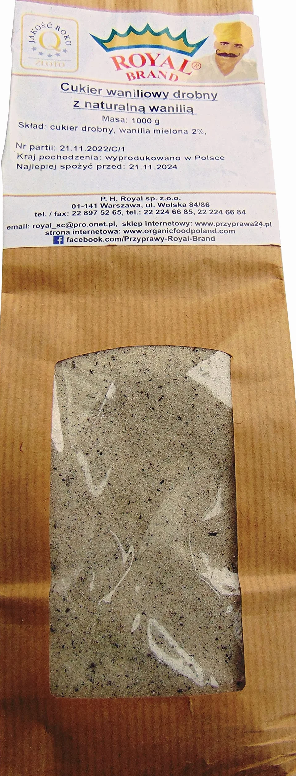 Cukier Waniliowy Drobny 1kg z Naturalną Wanilią