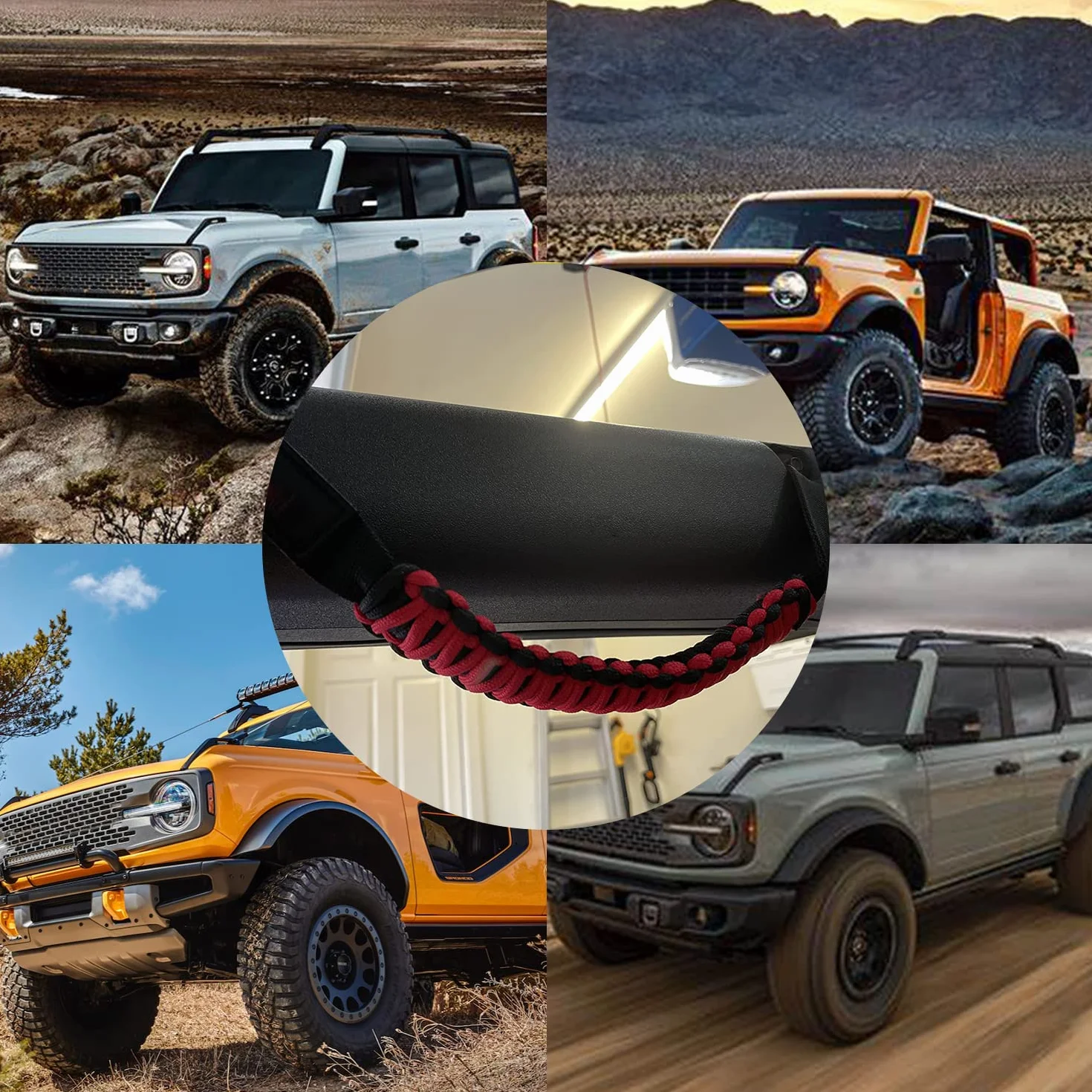 Uchwyty do drążka rolkowego, zamiennik uchwytu Paracord do Bronco 2021 2022 2023 2/4-drzwiowe akcesoria wewnętrzne, wytrzymuje do 158 kg, 4 czerwone