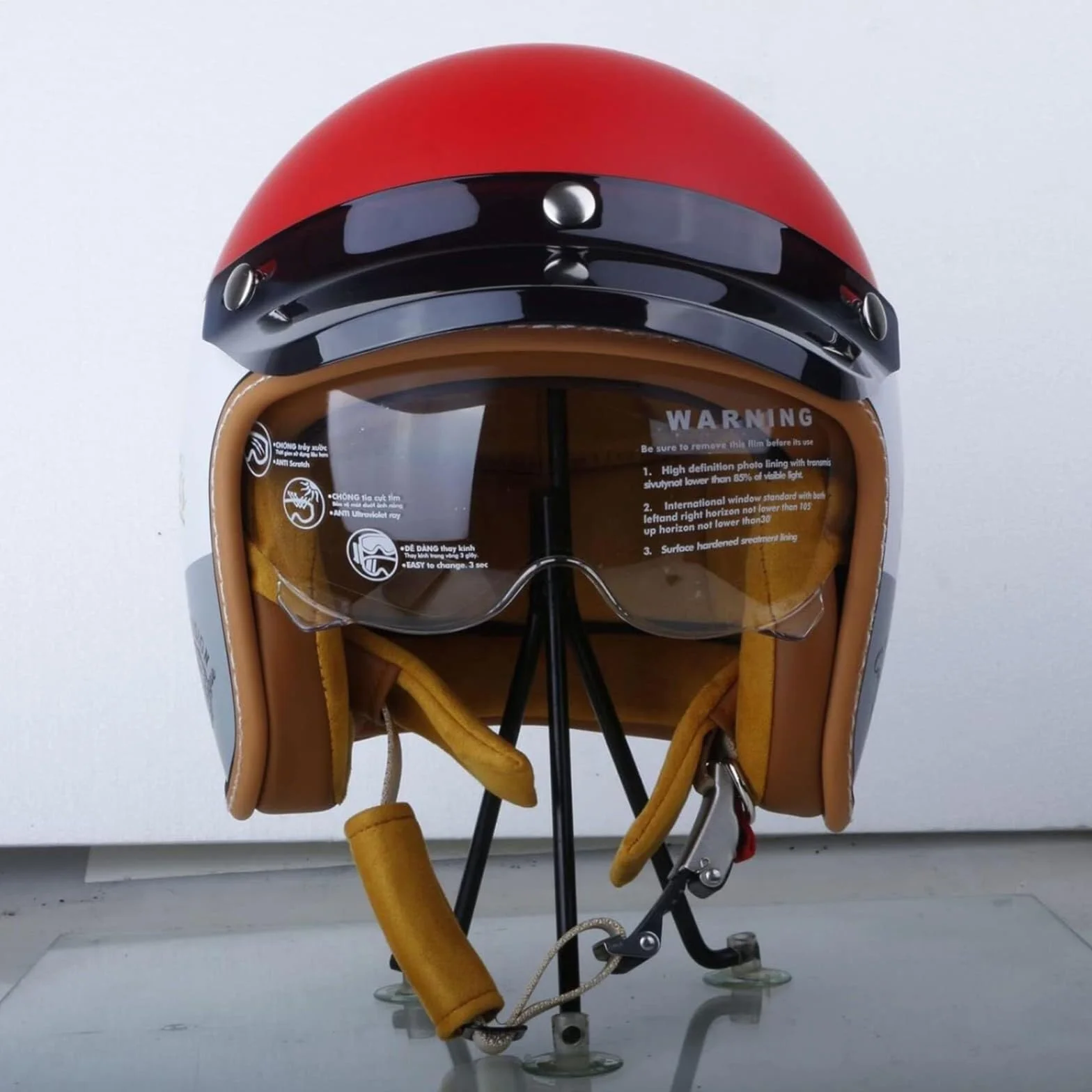 Półskorupowy kask motocyklowy typu jet, retro, chopper, z okularami ochronnymi i szybkim zapięciem, dla kobiet, mężczyzn i dorosłych