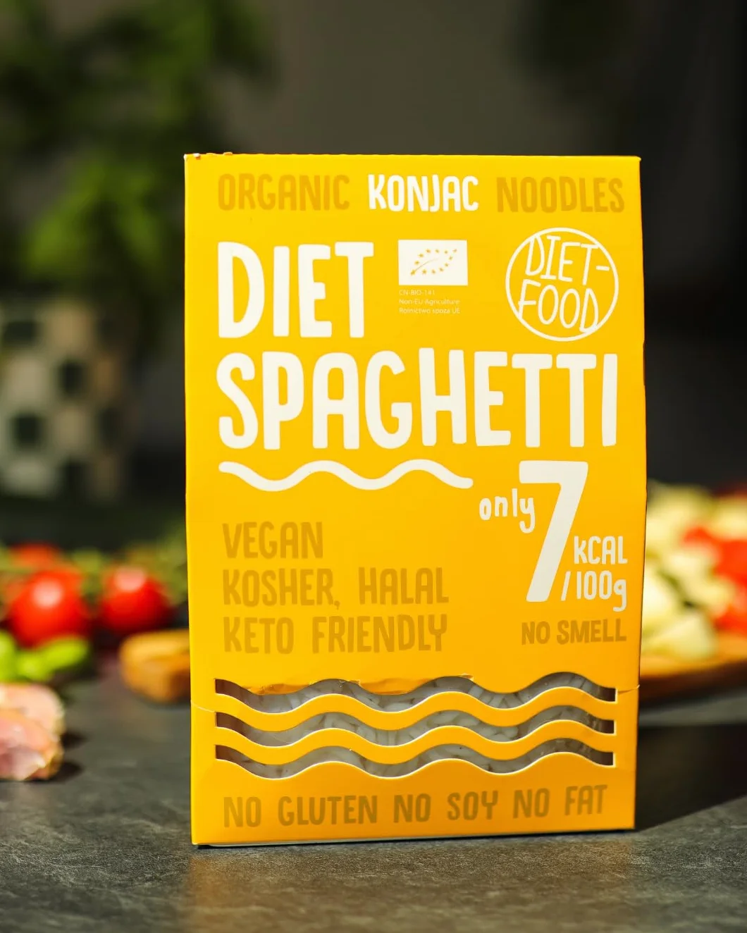 DIET-FOOD Bio Shirataki makaron spaghetti Noodles Low Carb, Konjak, niskokaloryczny, wegański, bez tłuszczu, soi, bezglutenowy, rozpuszczalny w wodzie, makaron dietetyczny, niska zawartość kalorii, 300 g (1 opakowanie)