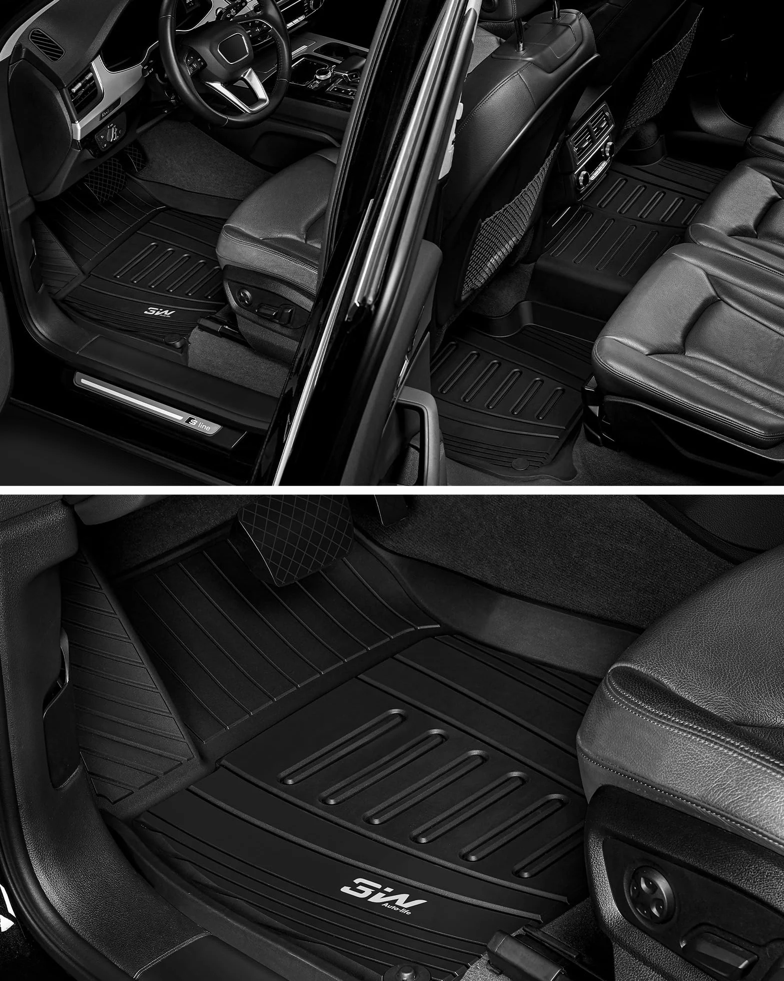 3W Dywaniki Samochodowe dla AUDI Q7 4M 2016-2025/Q8 2019-2025, Dywany z TPE Samochodu Antypoślizgowe i Wodoodporne, Dywaniki Podłogowe dla AUDI Premium