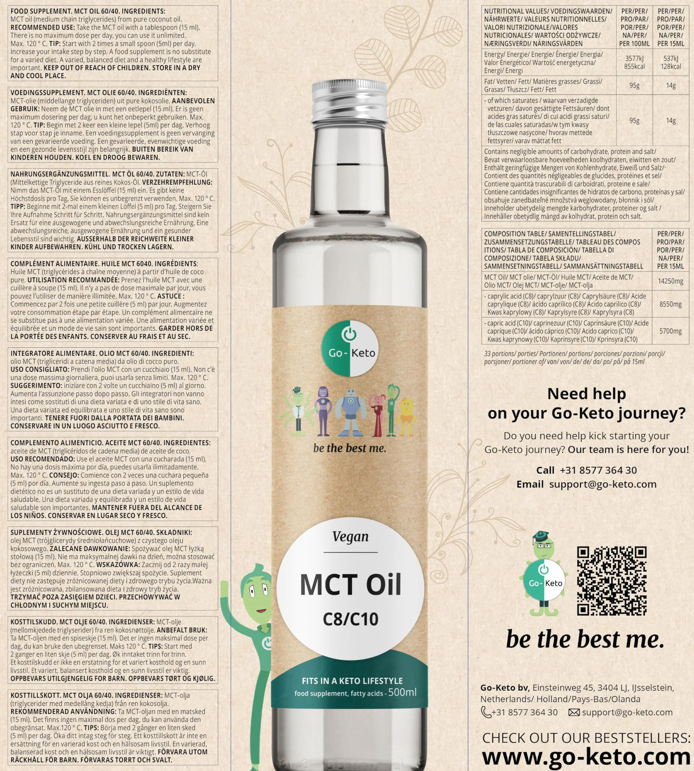 Go-Keto MCT Oil, 500 ml | Olej MCT C8 / C10, 100% olej kokosowy bez oleju palmowego | idealny do diety keto | idealny do kawy Bulletproof Coffee lub keto shake'a | wegański, Low Carb