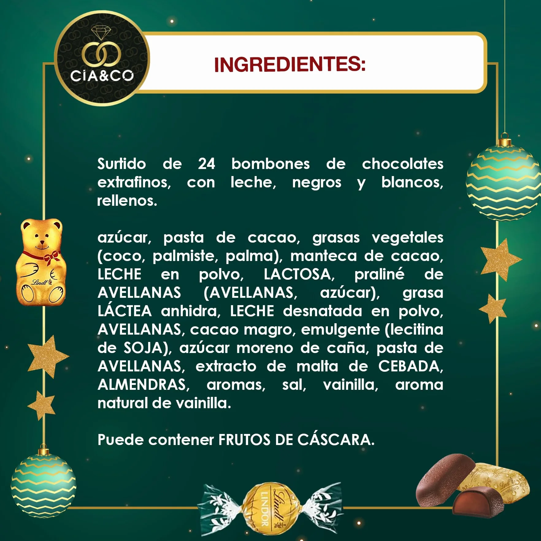 Kalendarz Adwentowy LINDT 2025 Choinka · 24 Szwajcarskie Czekoladki Lindor & Excellence · Zestaw Gourmet z Misiami, Sercami i Pralinami · Z Personalizowaną Kartką Cia&Co 221 g · Idealny Prezent Świąte