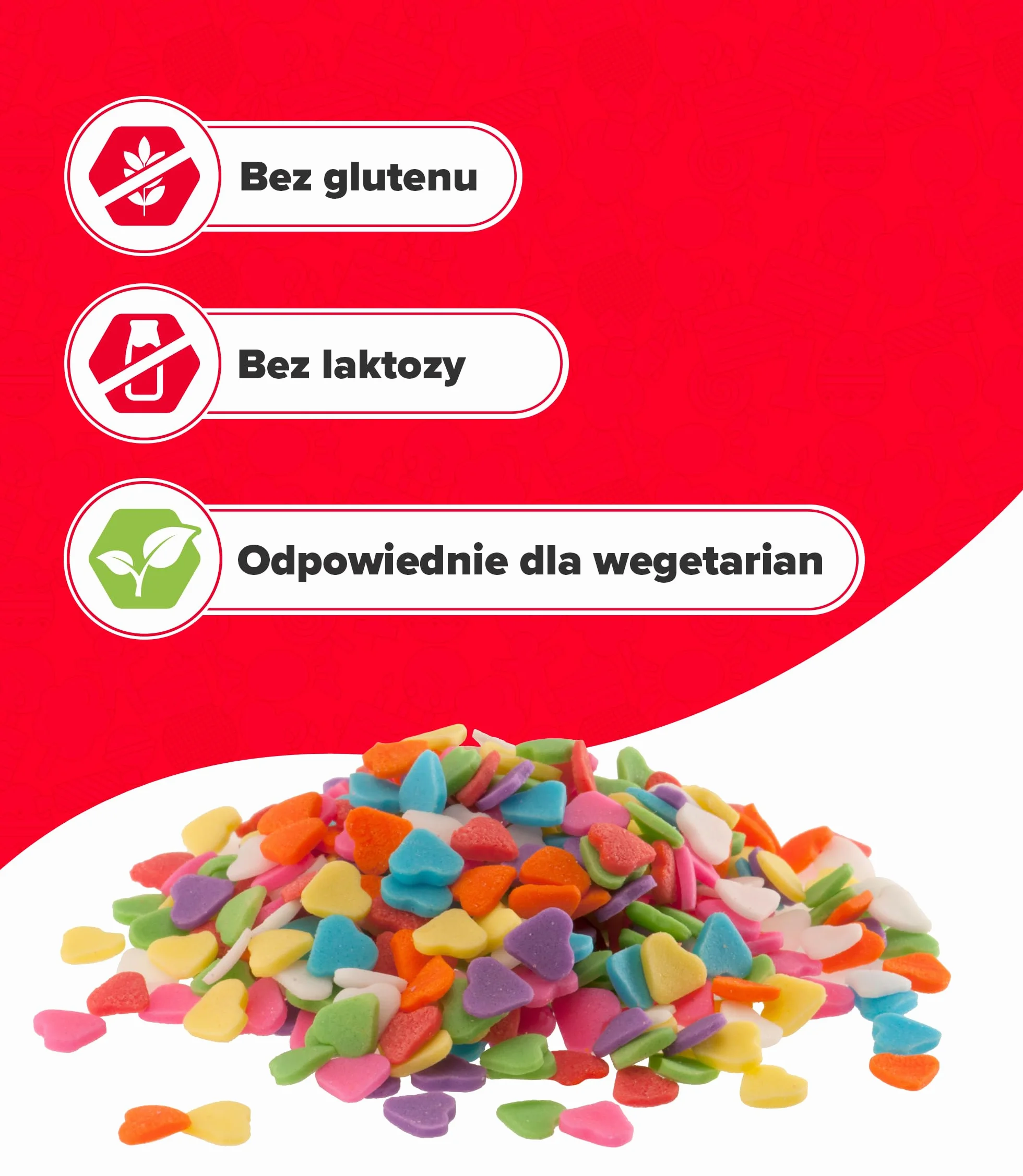 dekora - Sprinkles cukrowe serduszka wielokolorowe, 100 g – posypka do dekoracji tortu, babeczek i deserów – na Walentynki i urodziny