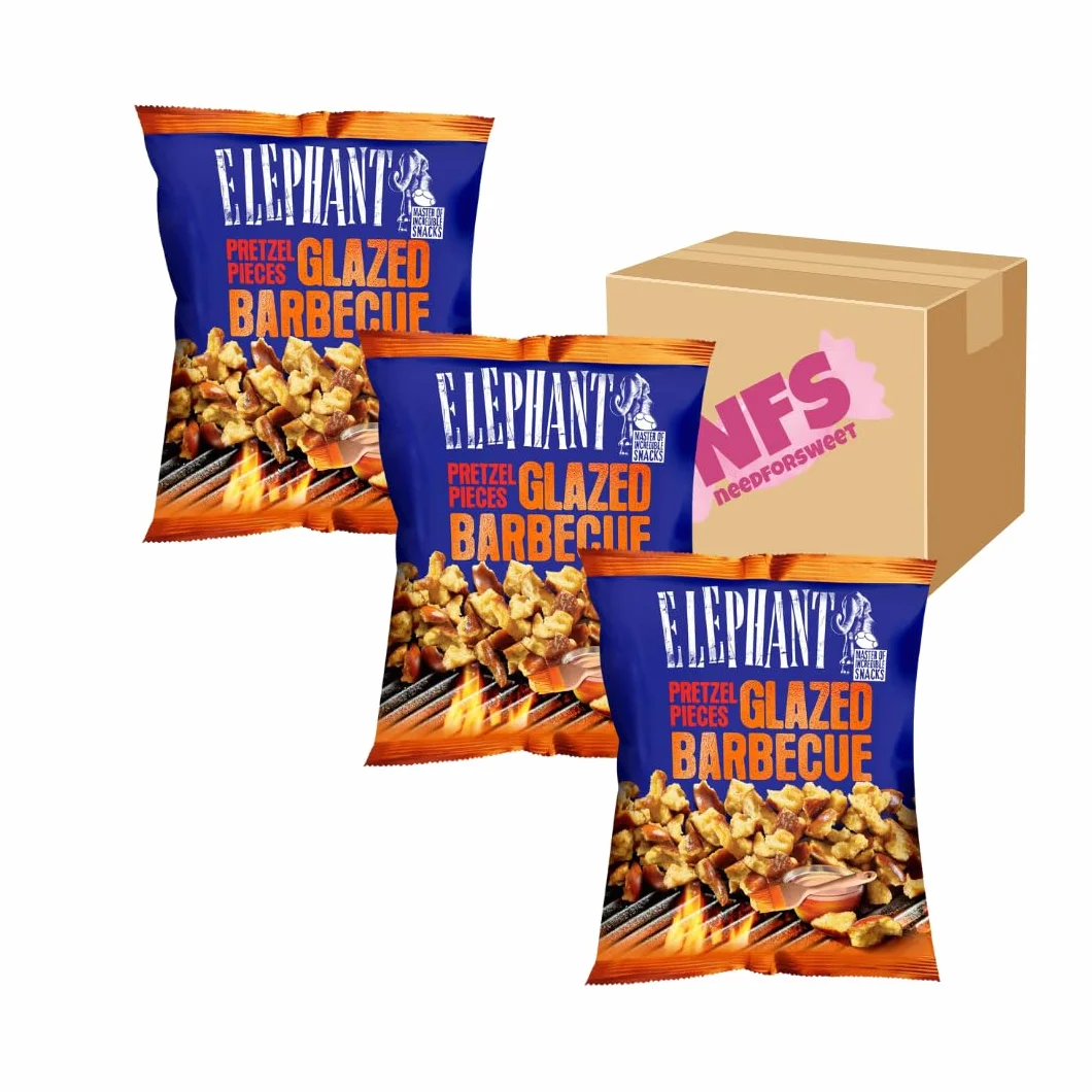 Elephant Glazed BBQ Pretzel Pieces – chrupiąca przyjemność z maratonu seryjnego – 3 x 125 g opakowanie zapasowe, w kartonie Needforsweet