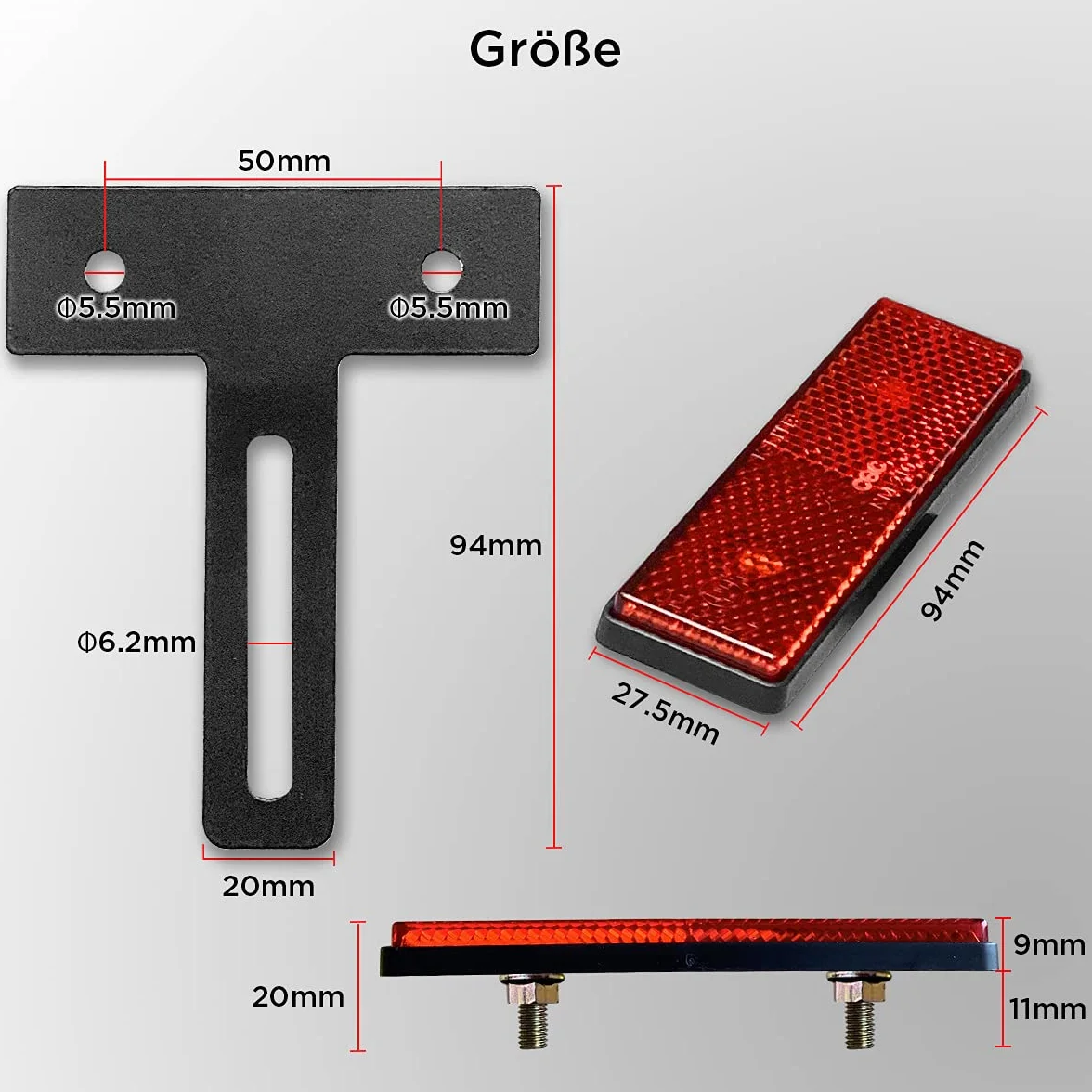 Uniwersalny motocykl odblaskowy E4 wąski czerwony z krótkim reflektorem tablicy rejestracyjnej T-Holder Cat Eye Scooter Quad E-atest