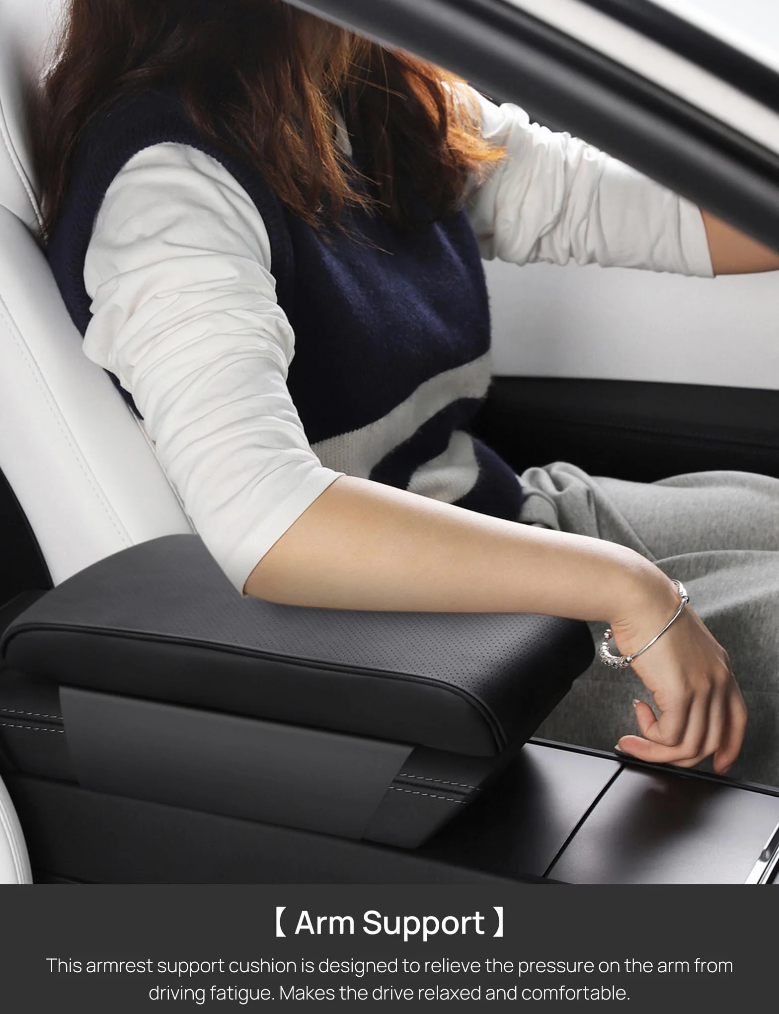 TPARTS Leather Armrest Support Cushion for Tesla Model 3/Y/X/S Tesla Armrest Decor Interior Accessories Memory Foam Console Pillow Elbow Rest Cover Pad (Black)